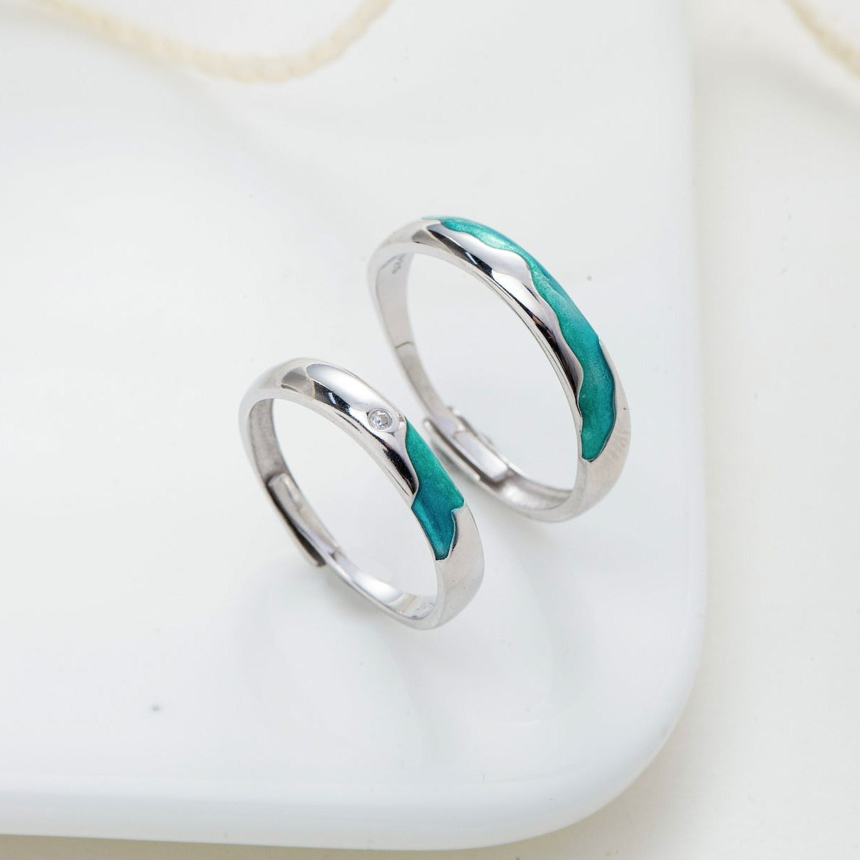 Aurora Galaxy Silver Couple Rings