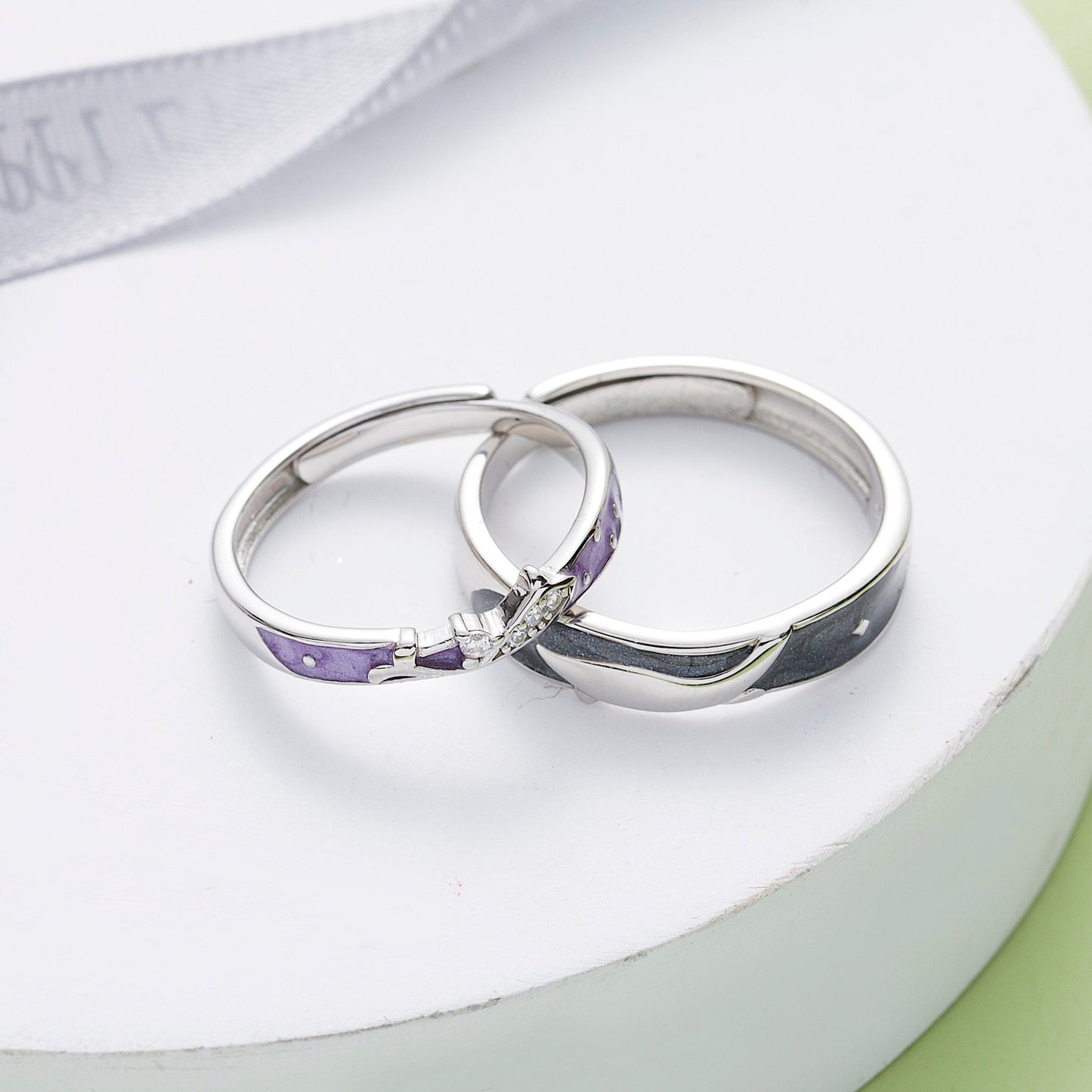 Sea Whales Silver Couple Rings