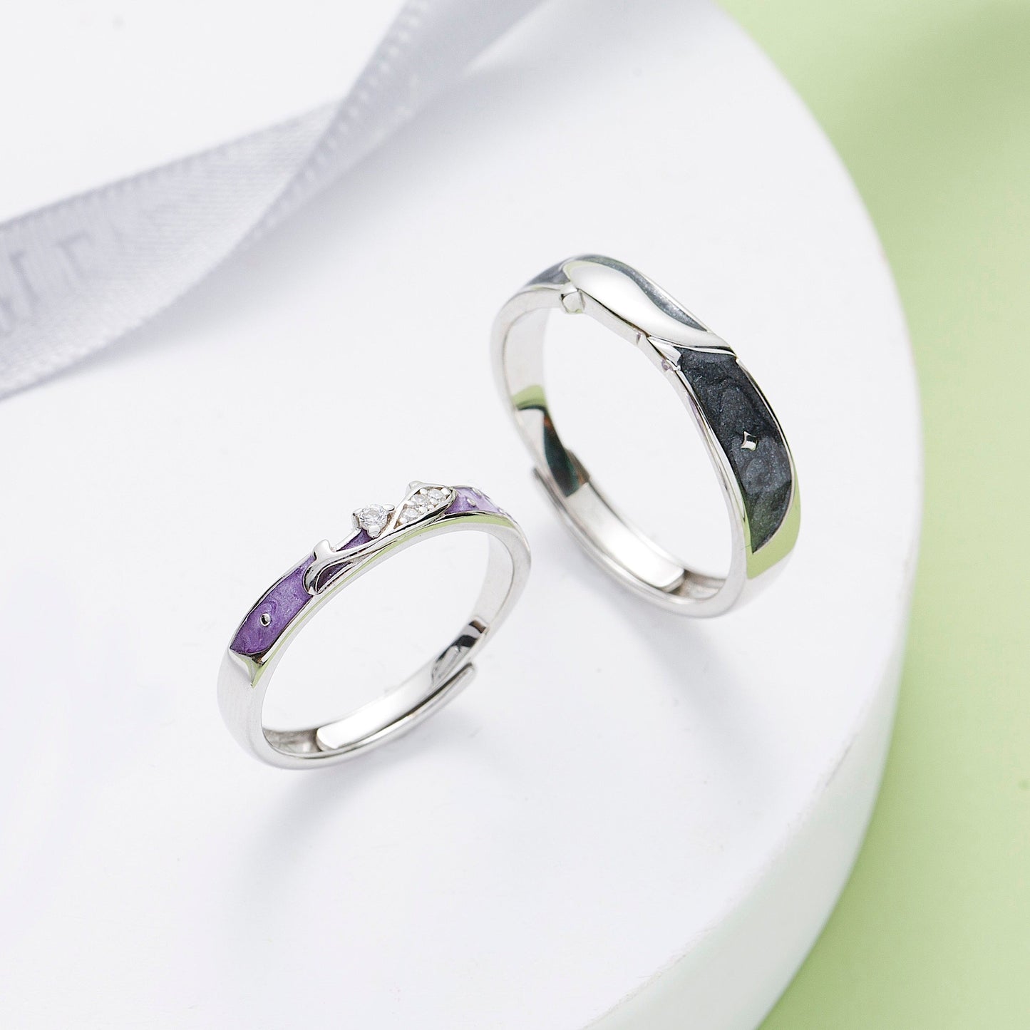 Sea Whales Silver Couple Rings