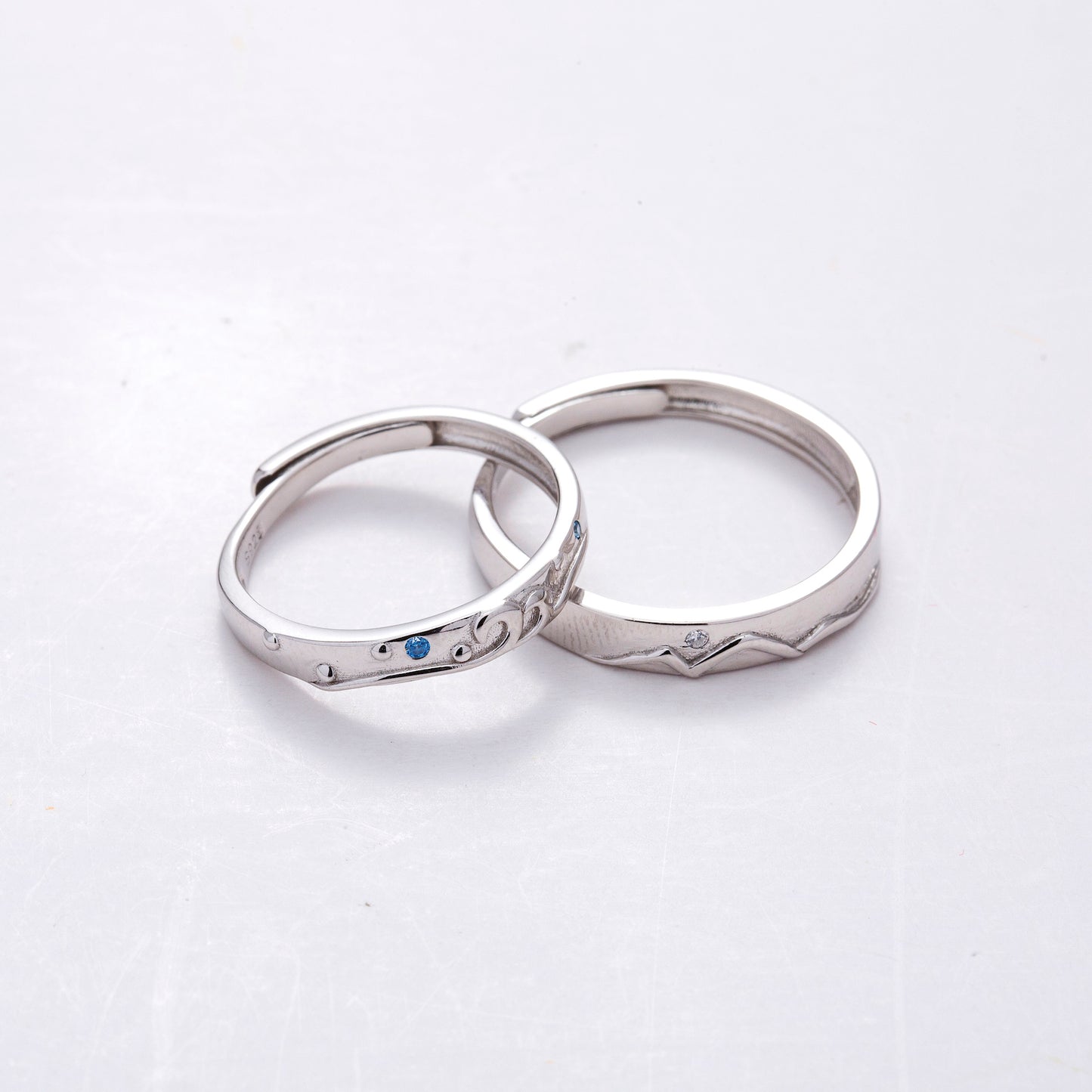 Landscape CZ Silver Couple Rings