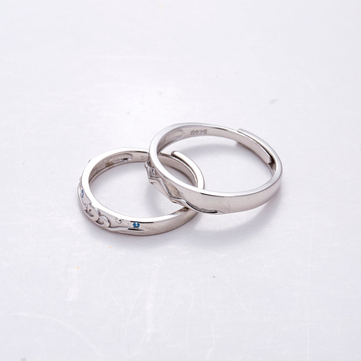 Landscape CZ Silver Couple Rings