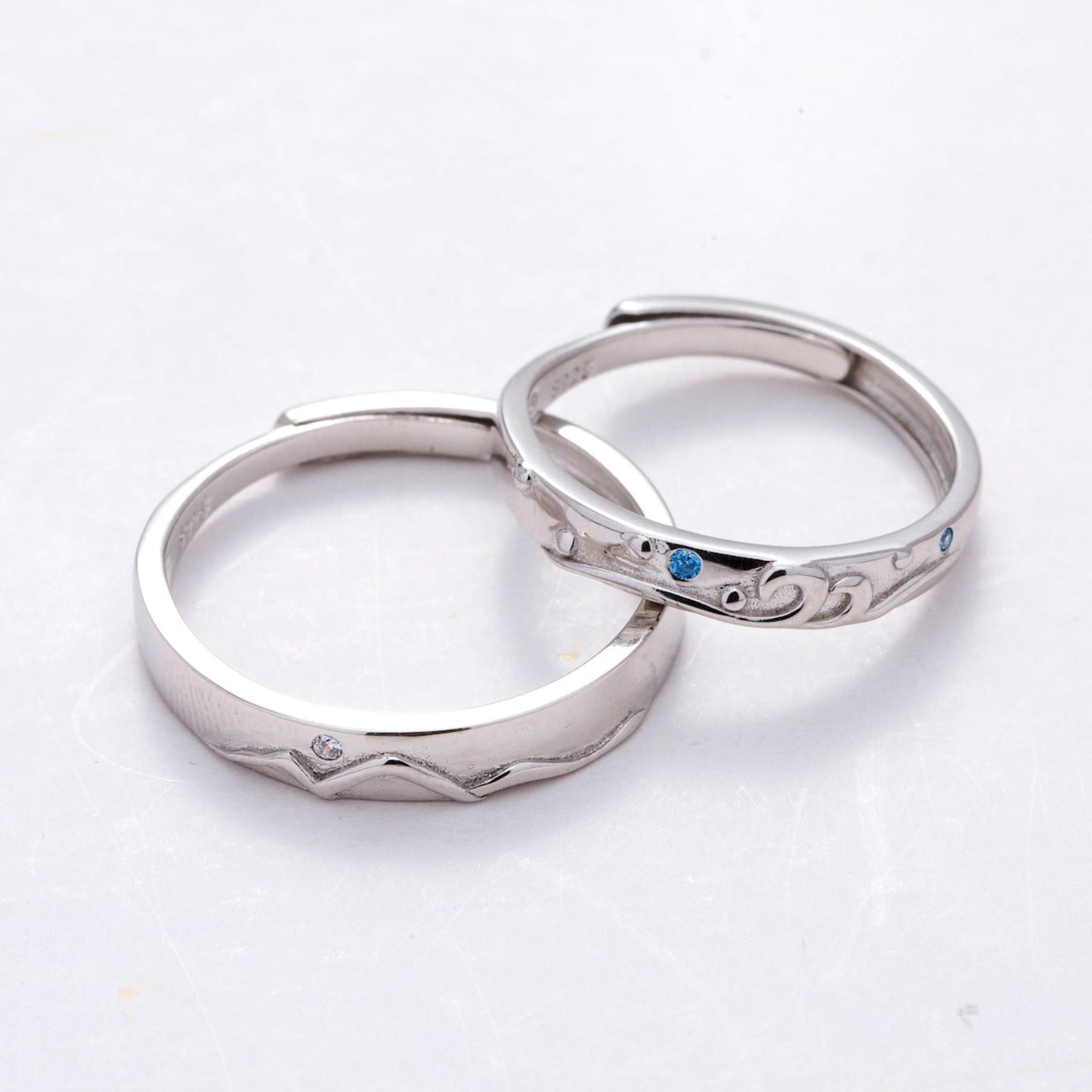 Landscape CZ Silver Couple Rings