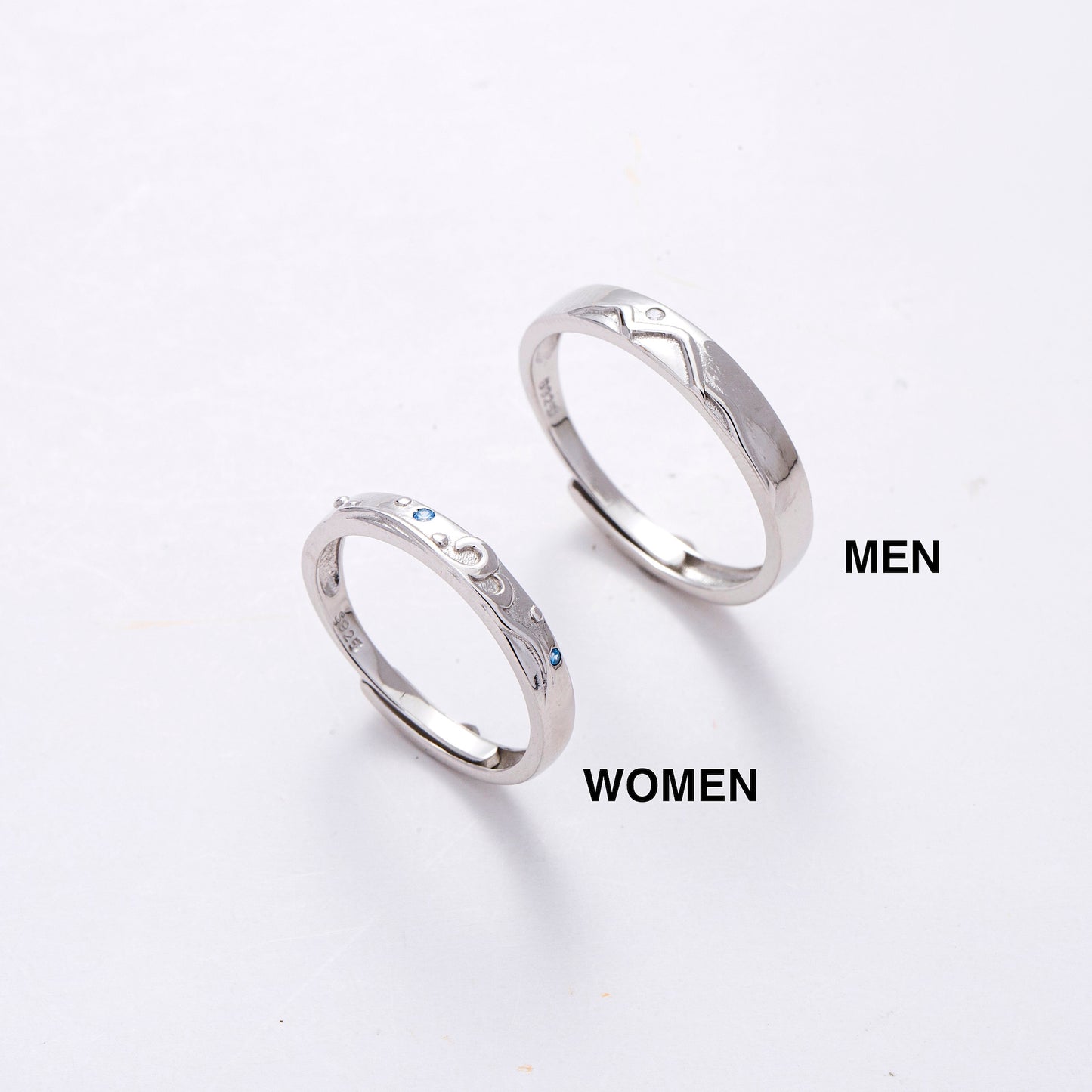 Landscape CZ Silver Couple Rings