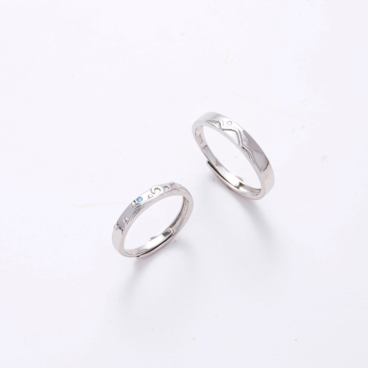 Landscape CZ Silver Couple Rings