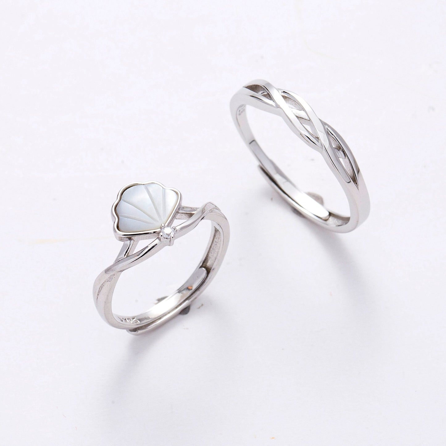 CZ Shell Silver Couple Rings