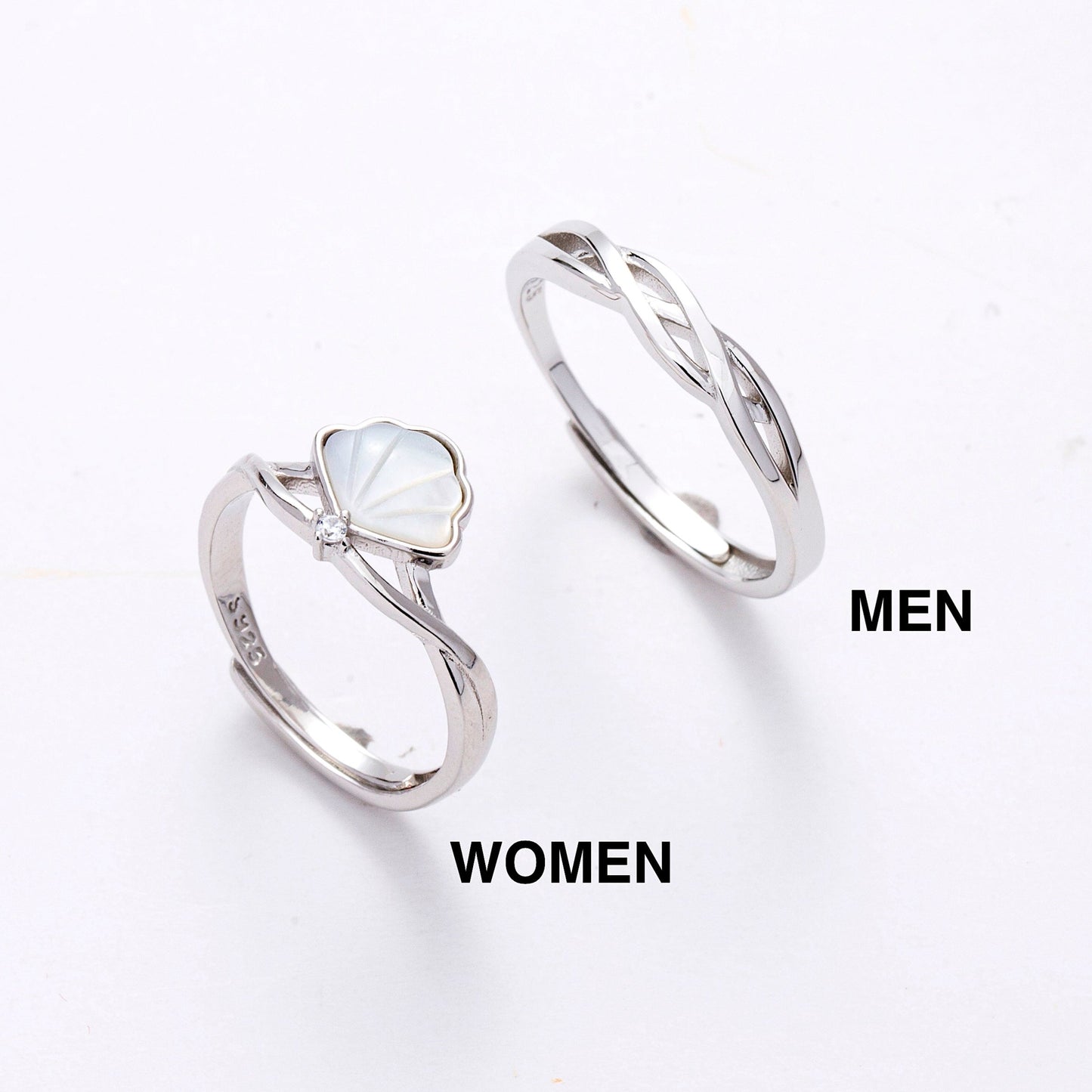 CZ Shell Silver Couple Rings