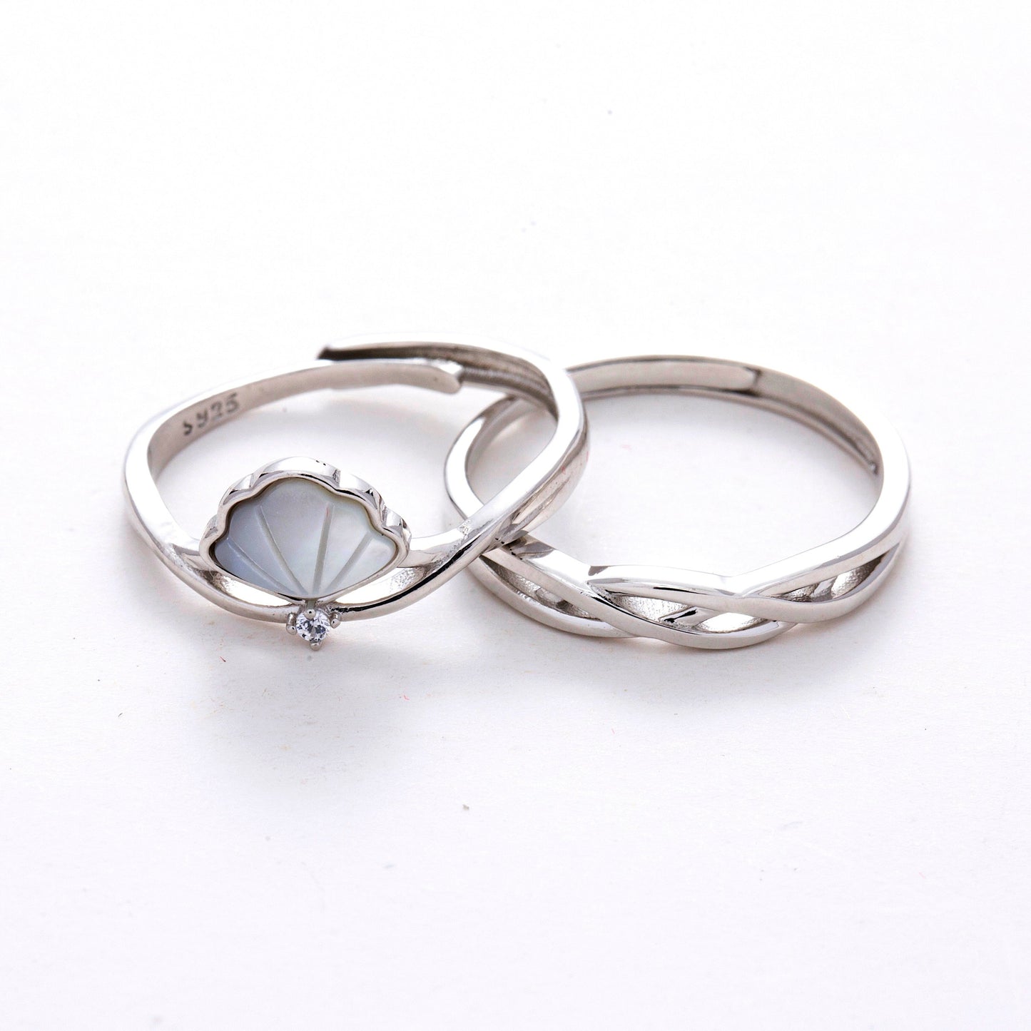 CZ Shell Silver Couple Rings