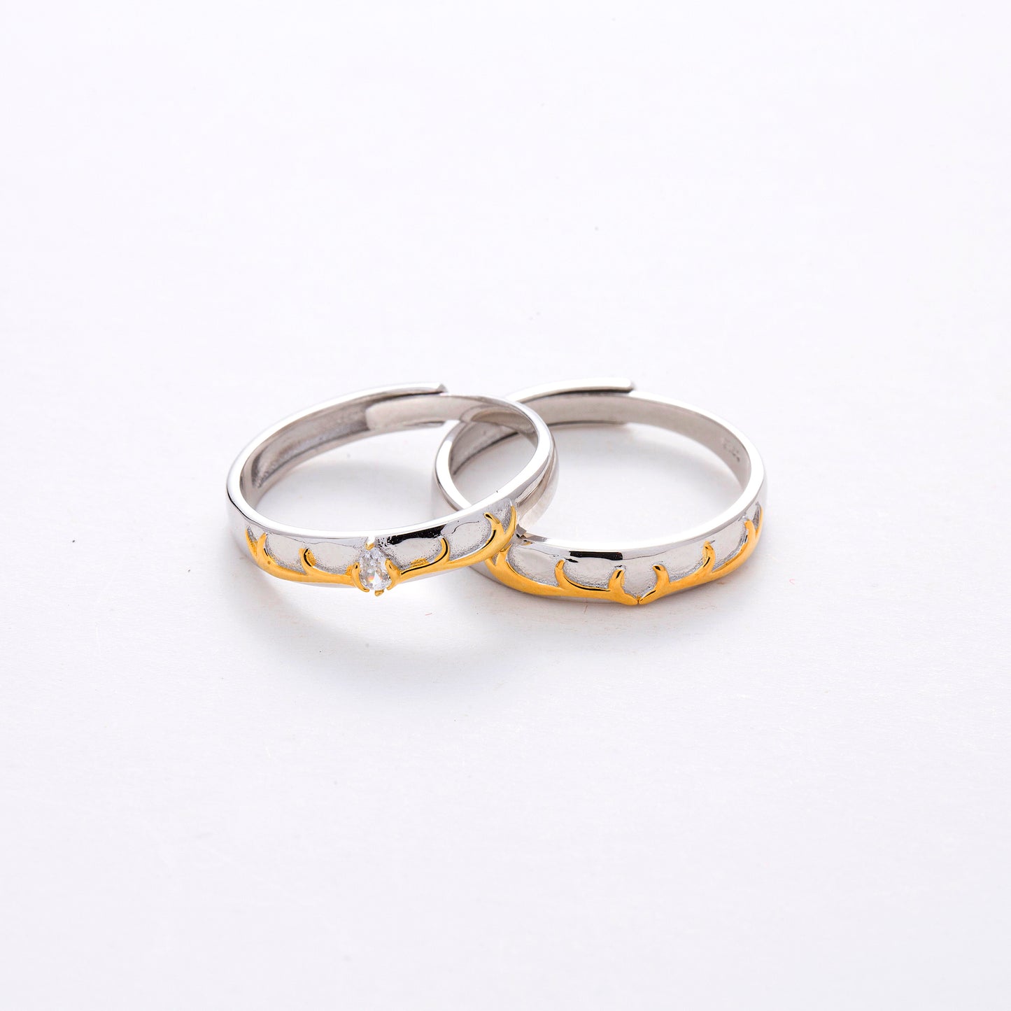 Deer Antlers Silver Couple Rings