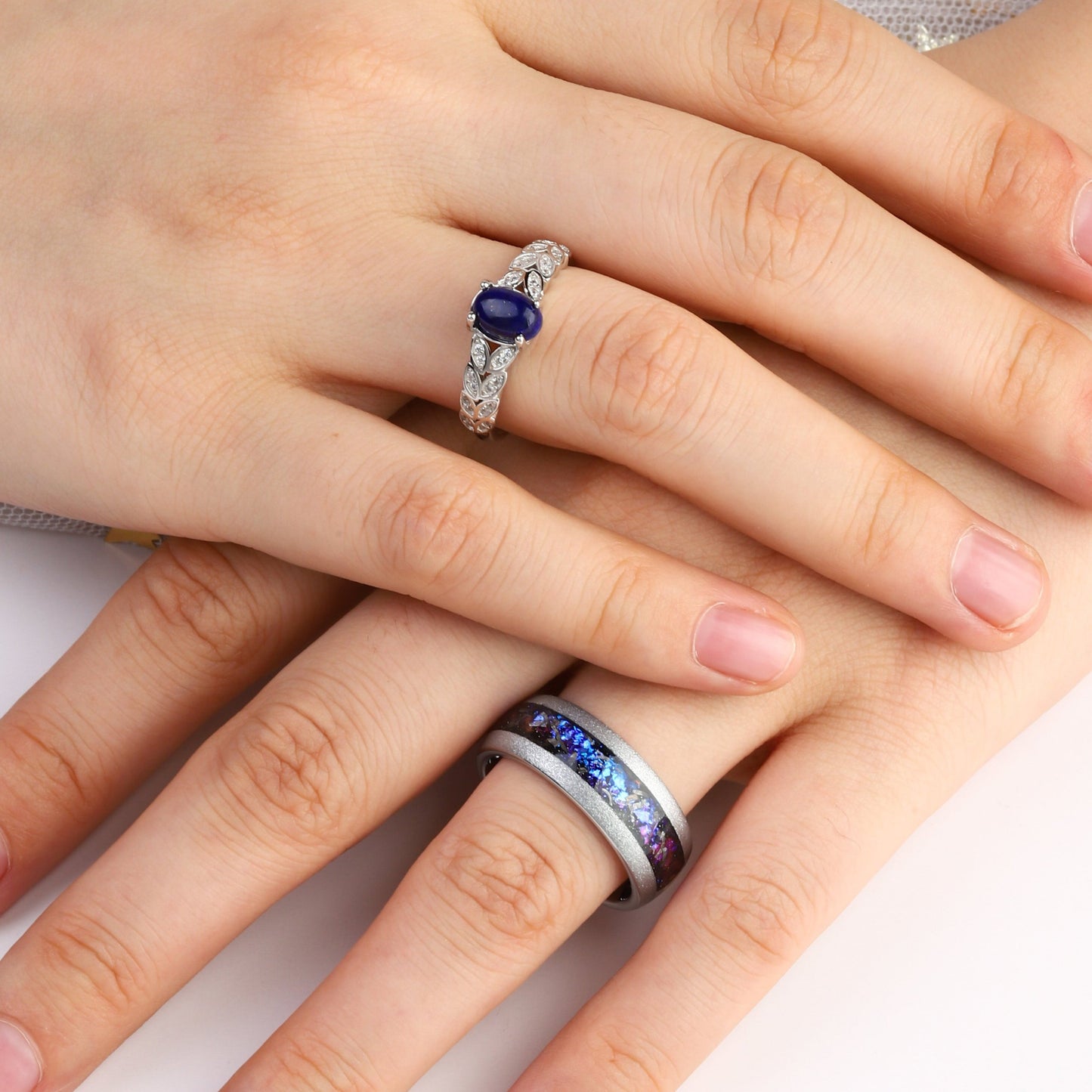 Lapis Lazuli & Crushed Sandstone Couple Ring Set