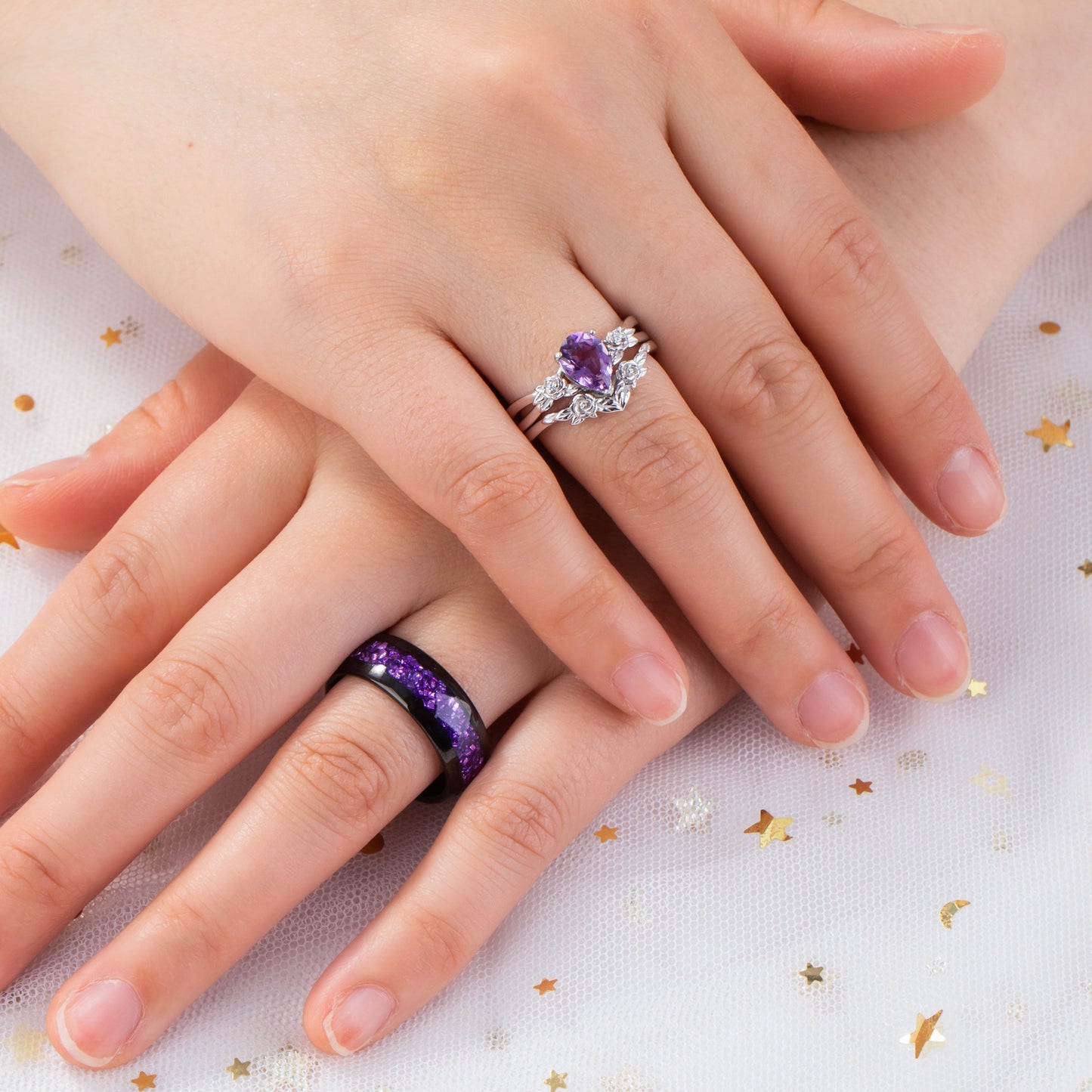 The Lavelle - Natural Amethyst Couple Rings