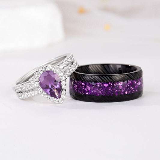 The Viara - Natural Amethyst Couple Ring Set