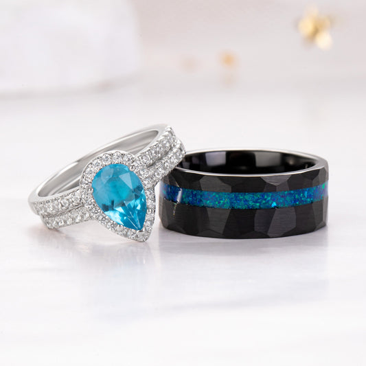 The Blunite - Swiss Blue Topaz Couple Ring Set