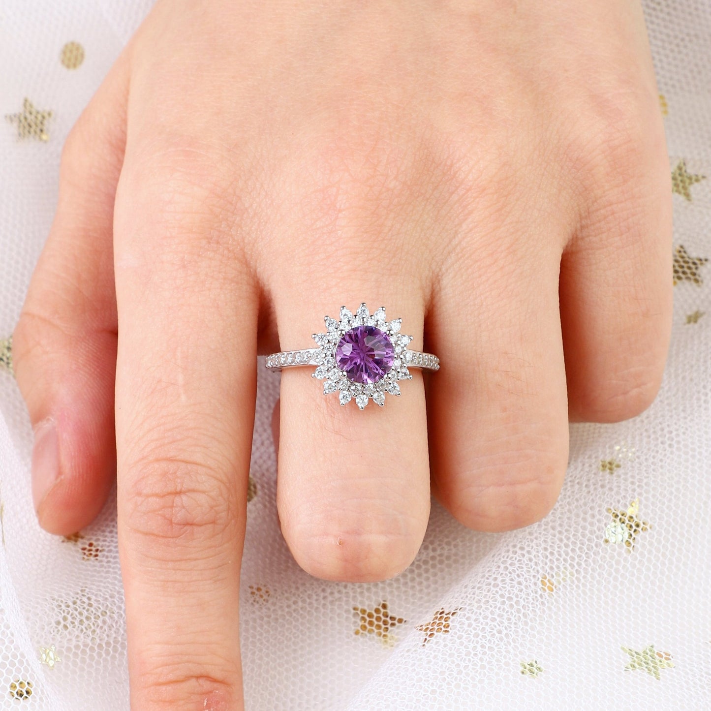 The Flareen - Firework & Crushed Amethyst Couple Ring Set