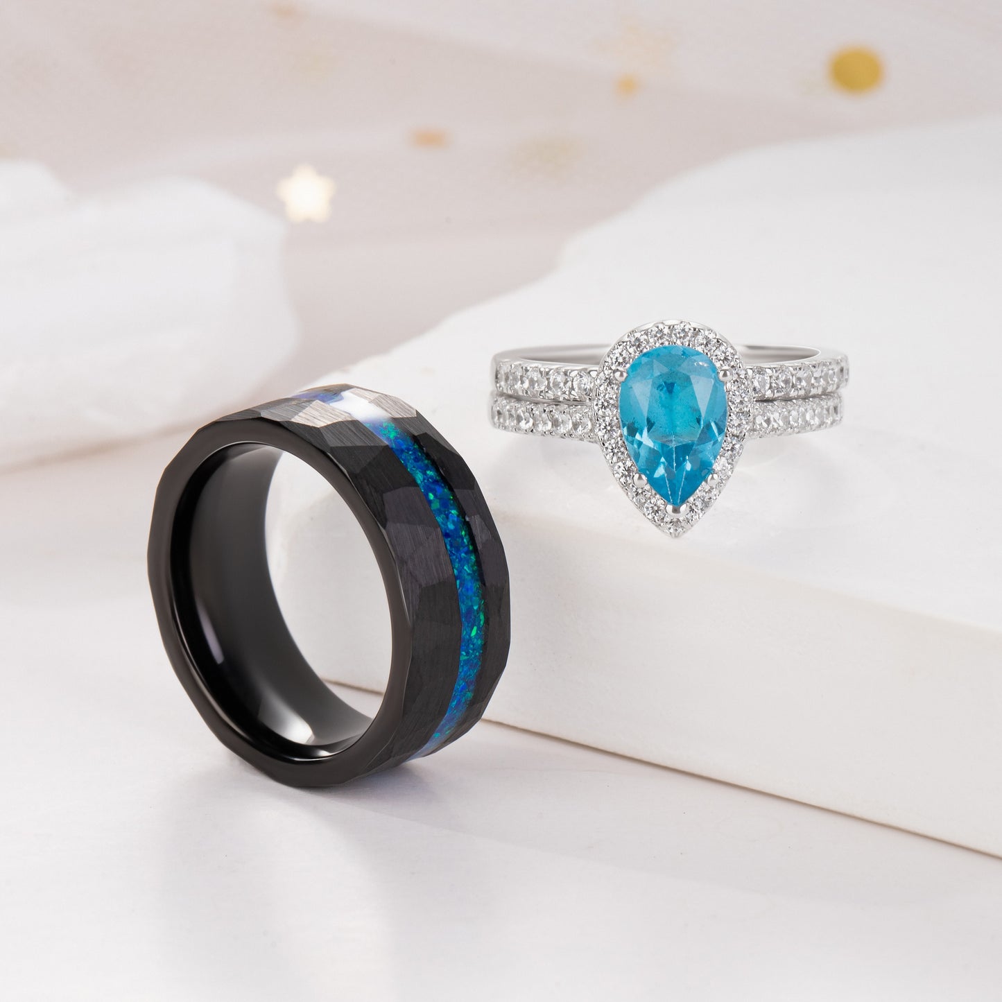 The Blunite - Swiss Blue Topaz Couple Ring Set