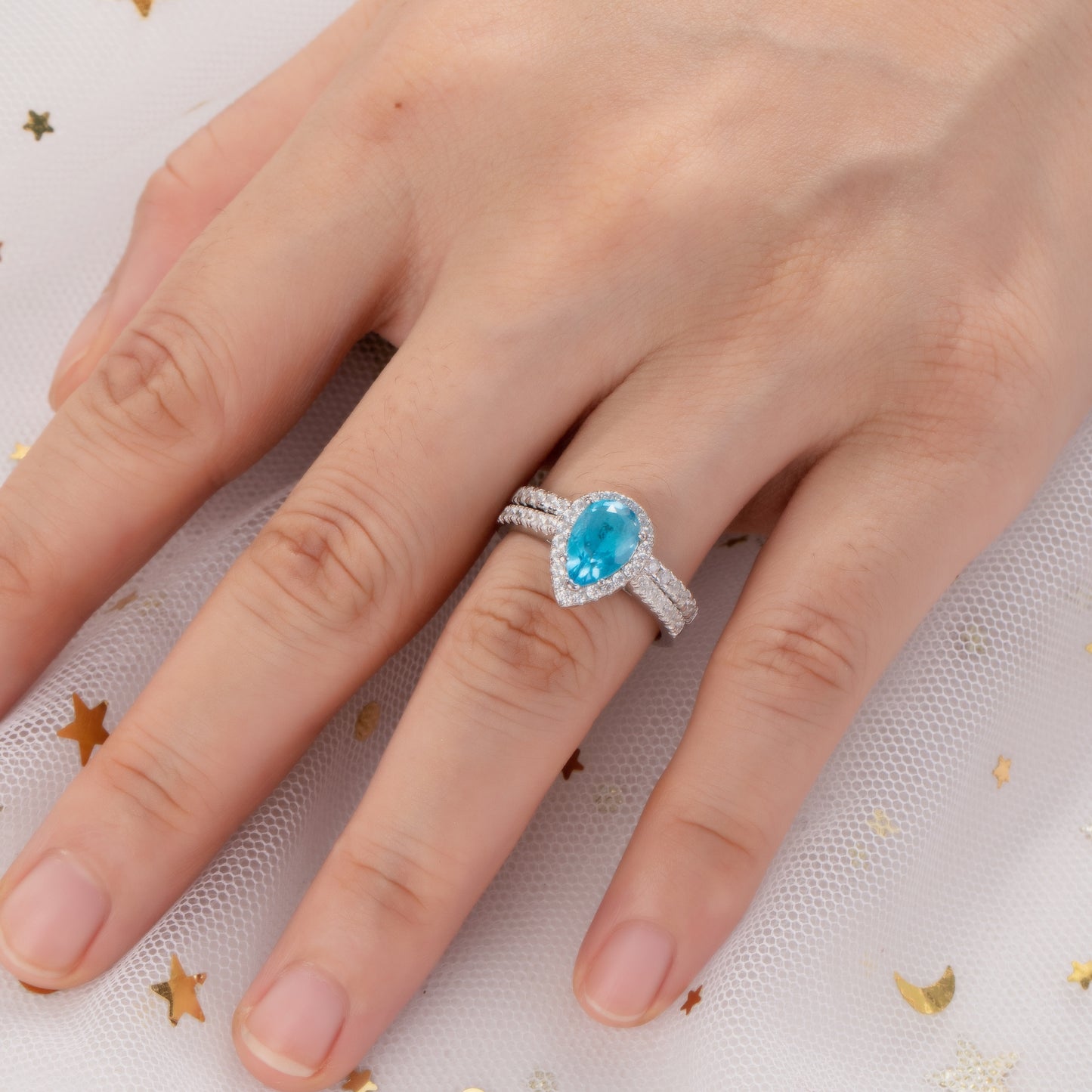 The Blunite - Swiss Blue Topaz Couple Ring Set