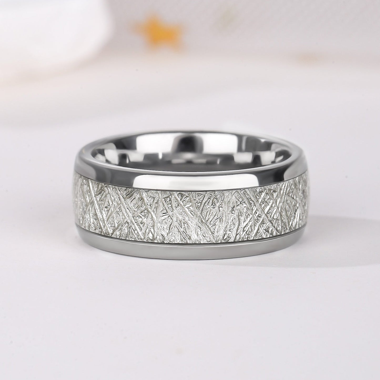 White Snowflake Men Tungsten Ring