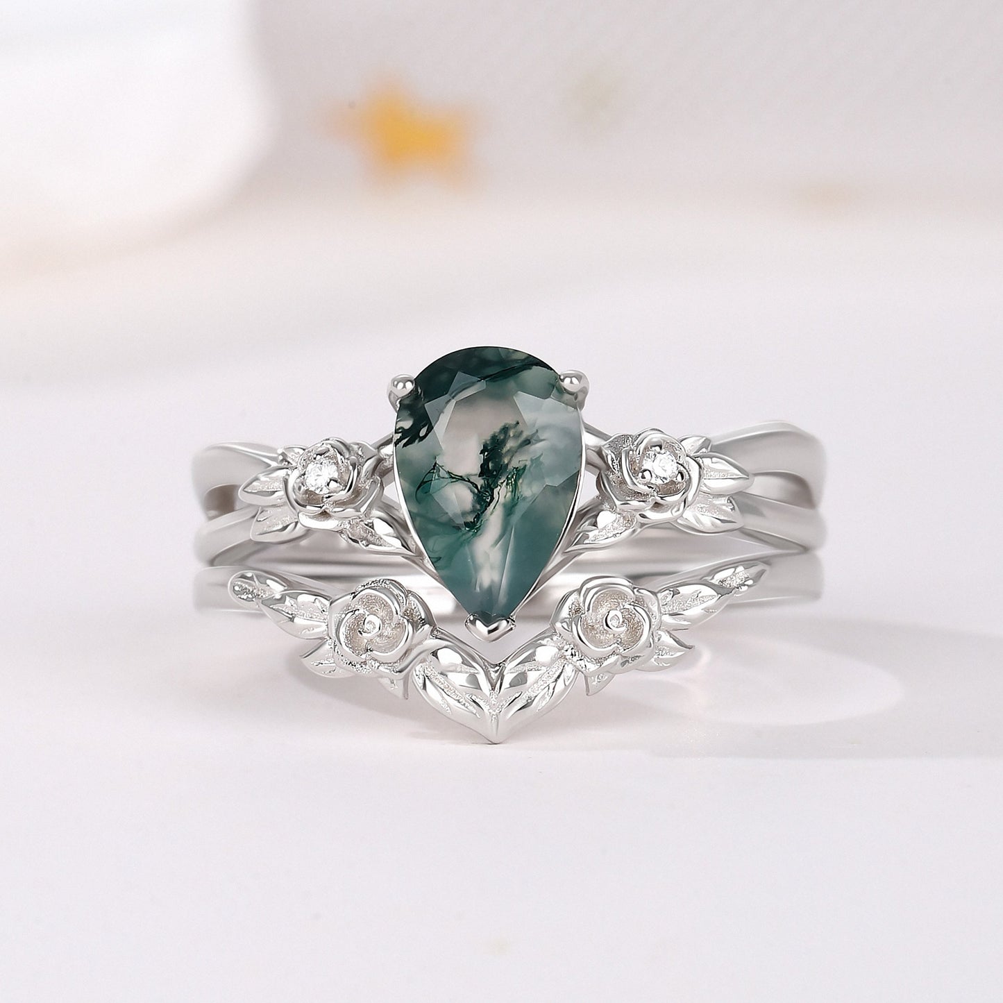 The Folira - Moss Agate Couple Ring Set