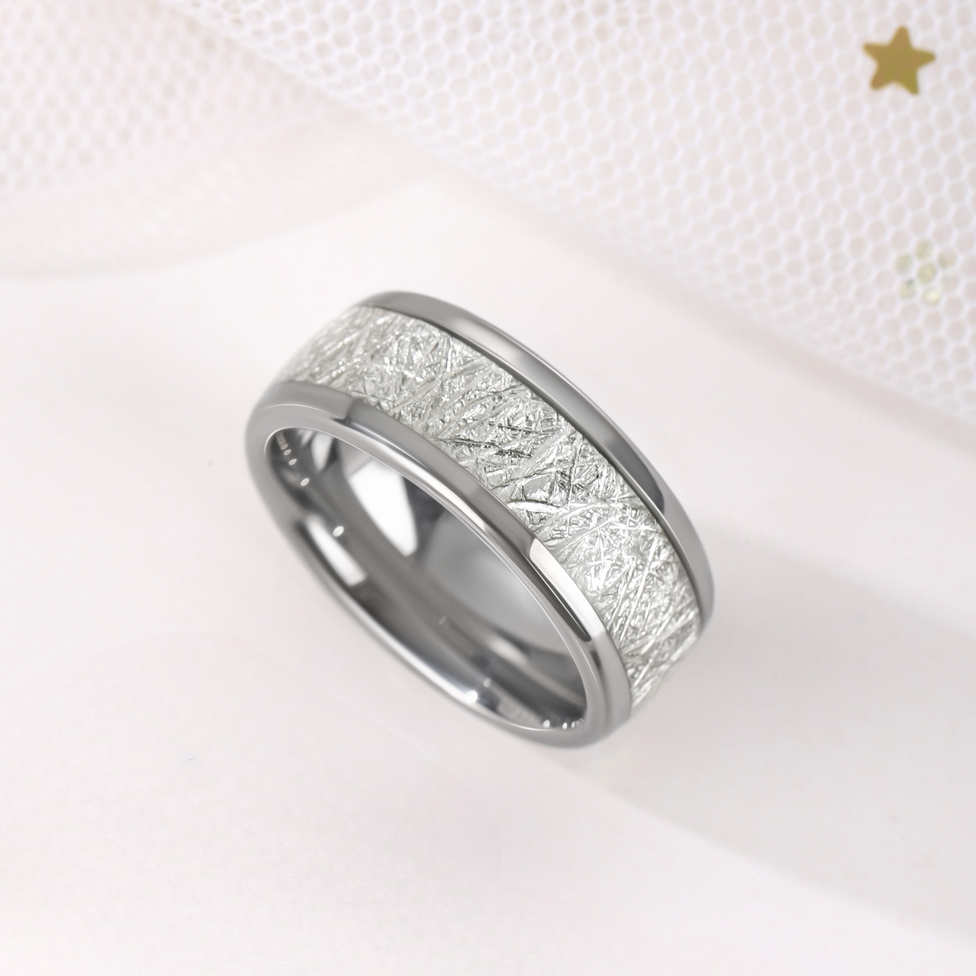 White Snowflake Men Tungsten Ring