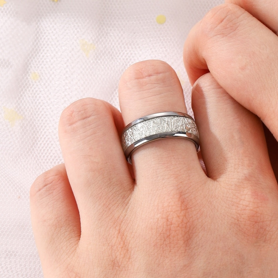 White Snowflake Men Tungsten Ring