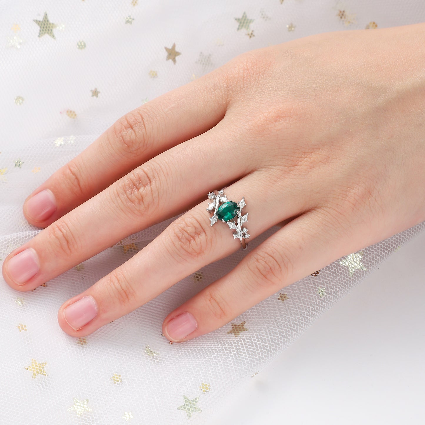 Natural Paraiba and Crushed Green Opal Couple Ring Set Tungsten & 925 Silver