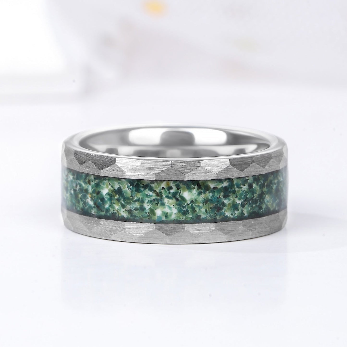 Natural Moss Agate Men Wedding Band