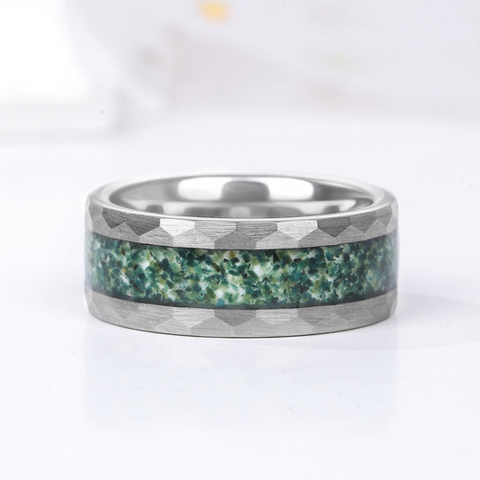 Natural Moss Agate Men Wedding Band