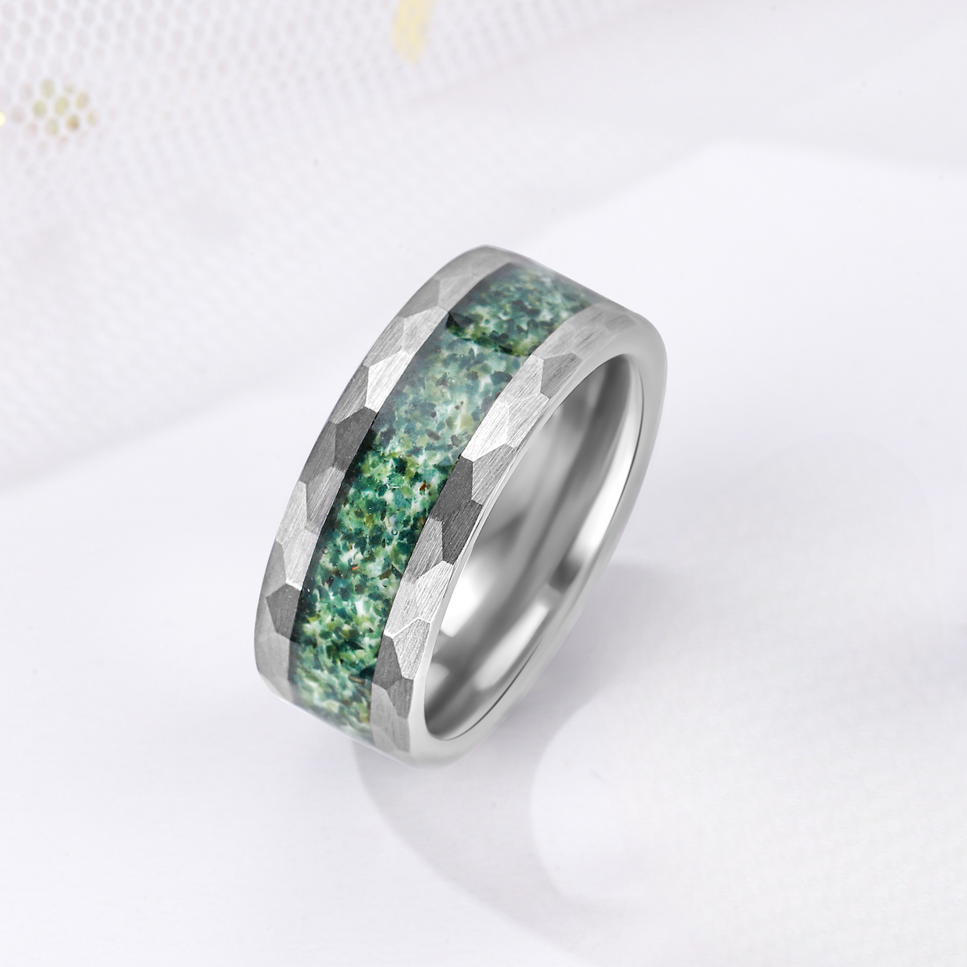 Natural Moss Agate Men Wedding Band