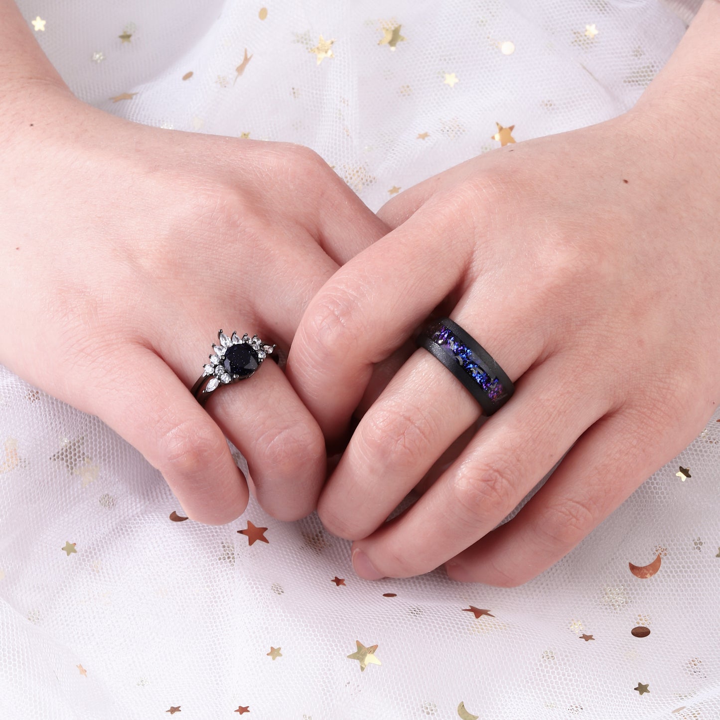 The Starnight - Meteorite & Blue Sandstone Couple Rings