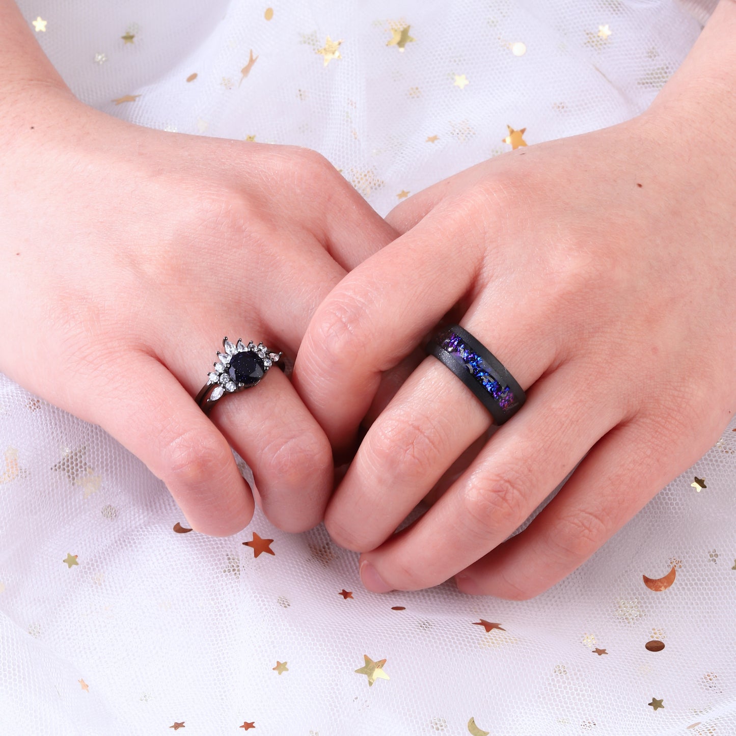 The Bluorion - Meteorite & Blue Sandstone Couple Rings