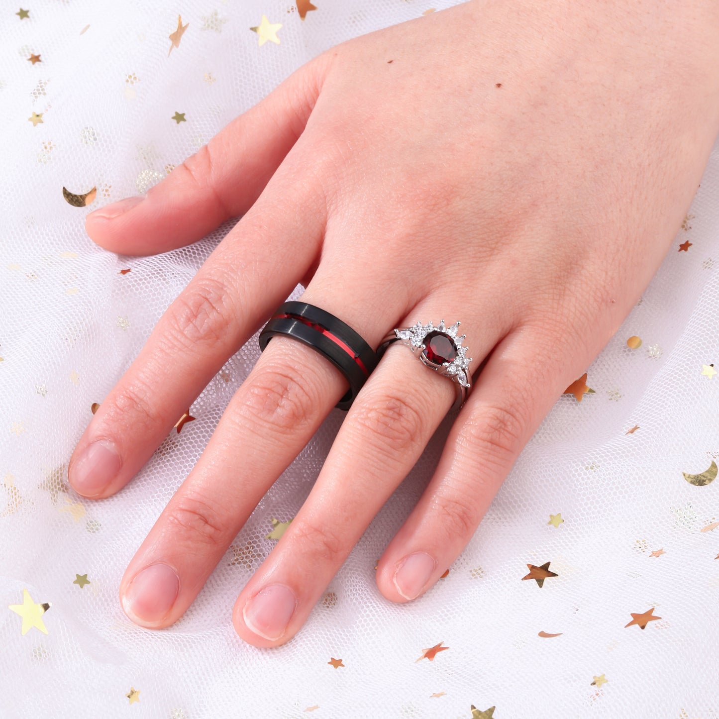 The Garnity - Garnet Ring Set for Couples