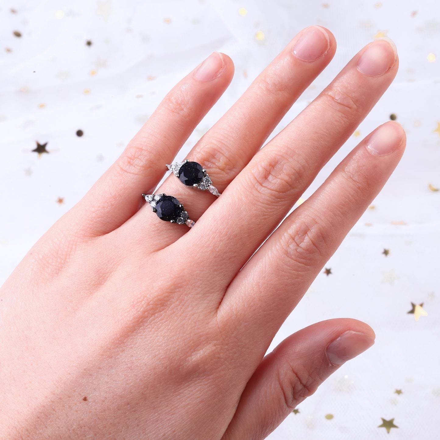 The Starnight - Meteorite & Blue Sandstone Couple Rings