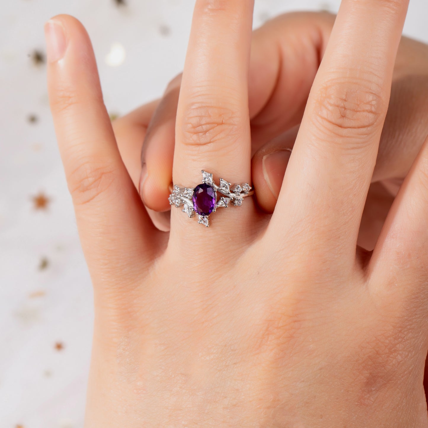 The Serenya - Natural Amethyst Couple Ring Set
