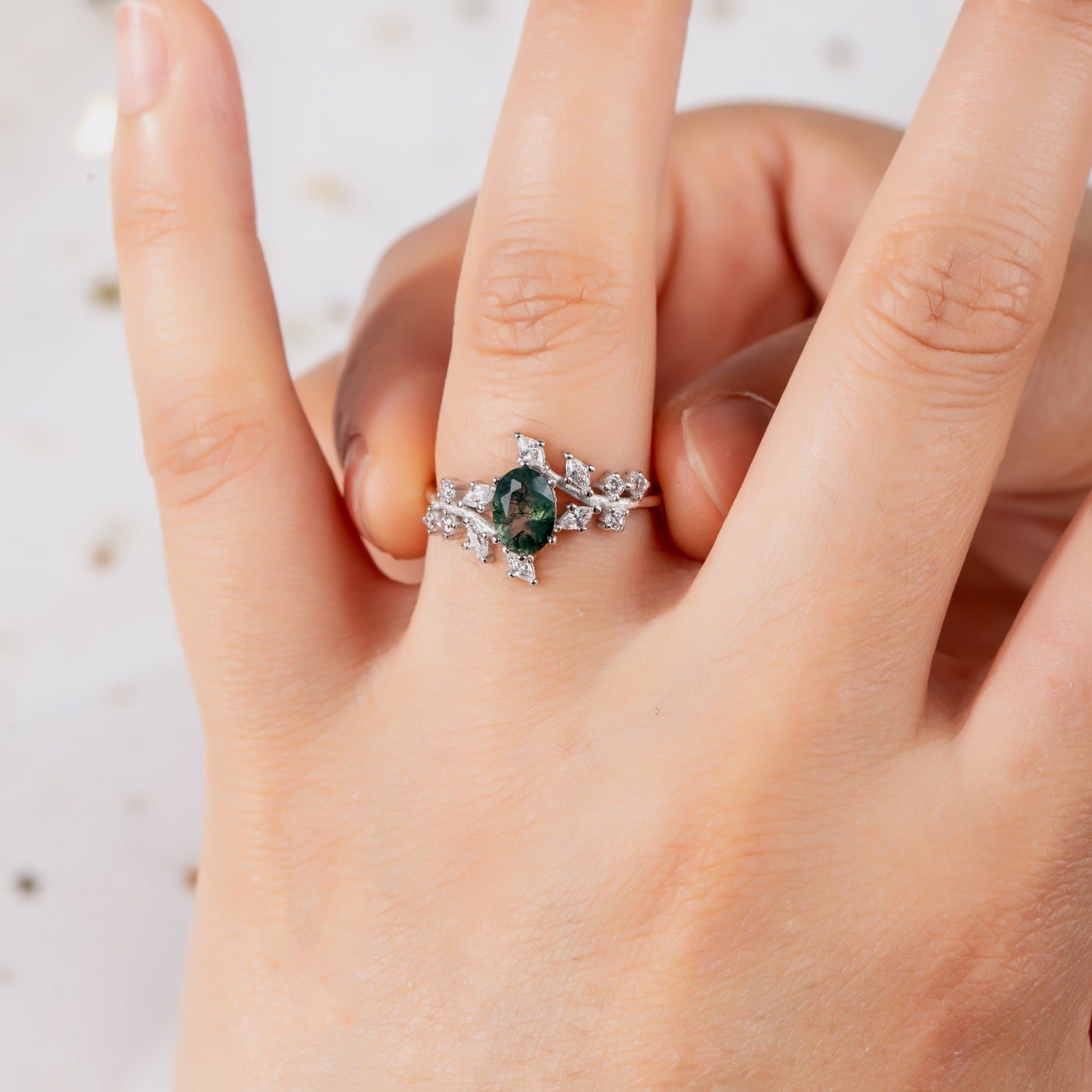 The Moralis - Natural Moss Agate Couple Ring Set