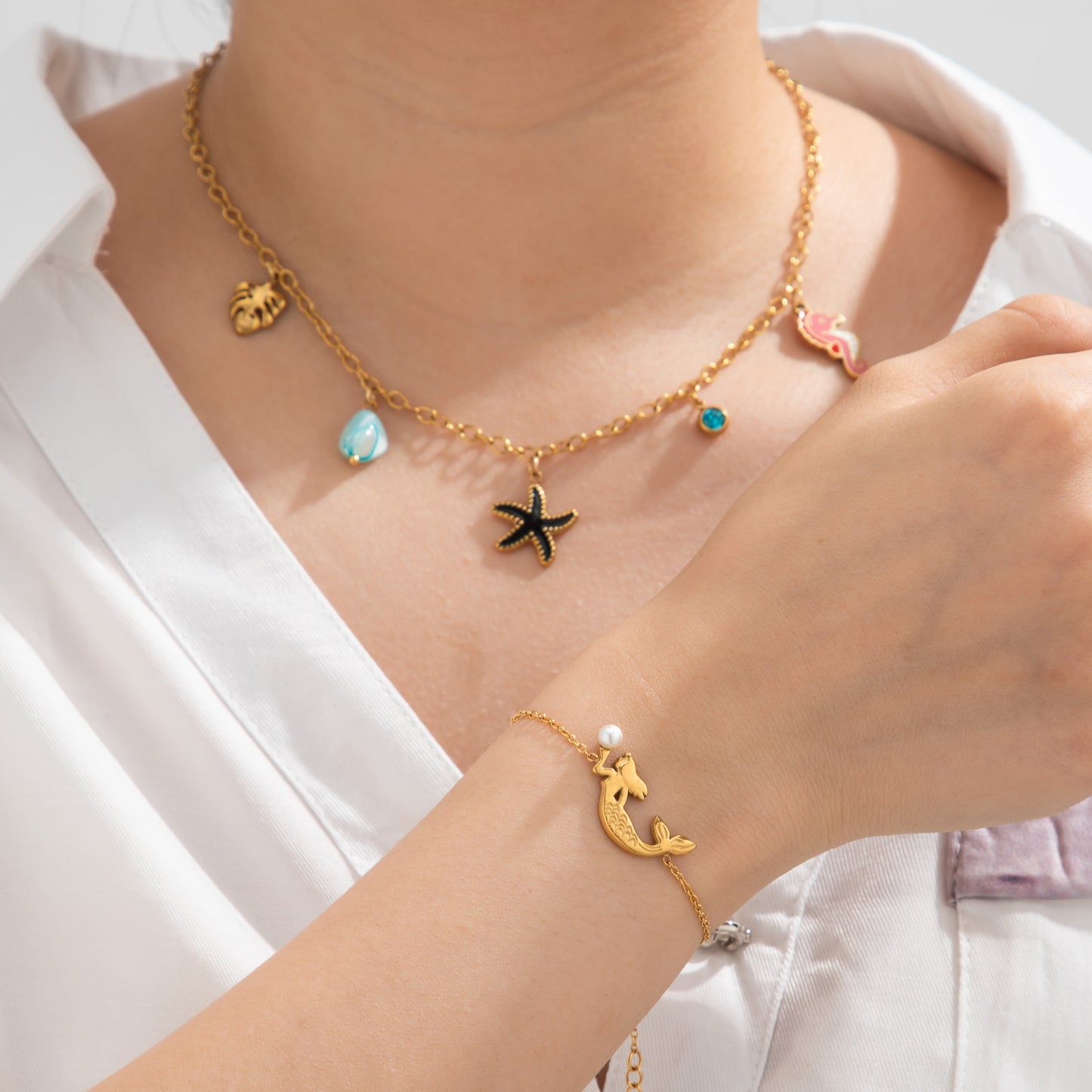 Starfish Mermaid Necklace-Bracelet Set