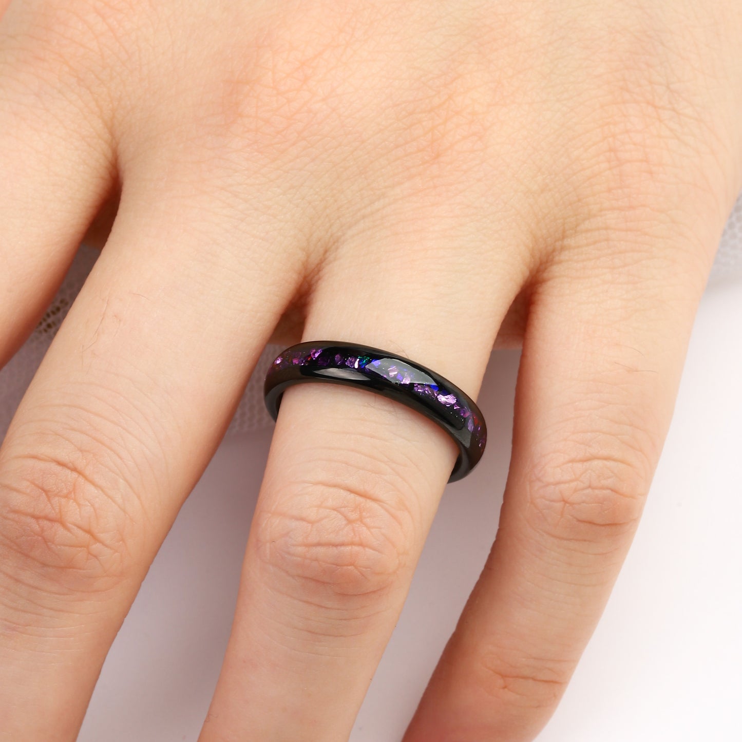 Crushed Amethyst Galaxy Tungsten Ring for Her