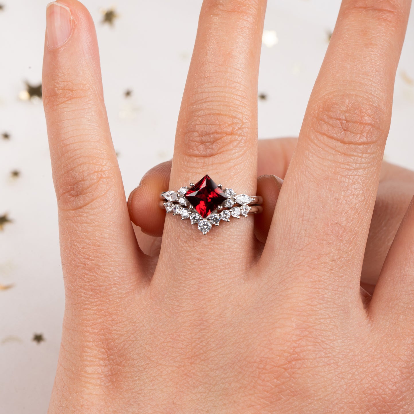 The Velmora - Natural Garnet Couple Rings