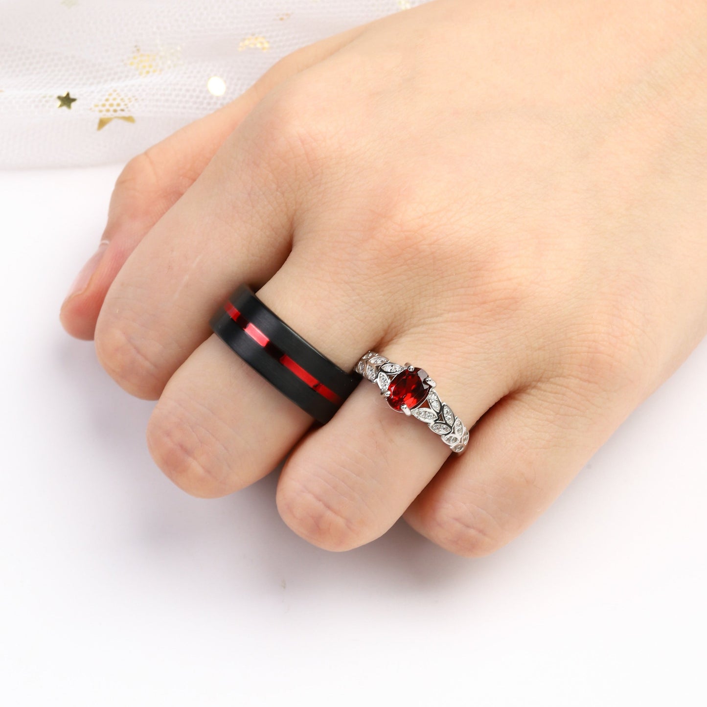 Natural Garnet S925 Silver Wedding Ring for Her