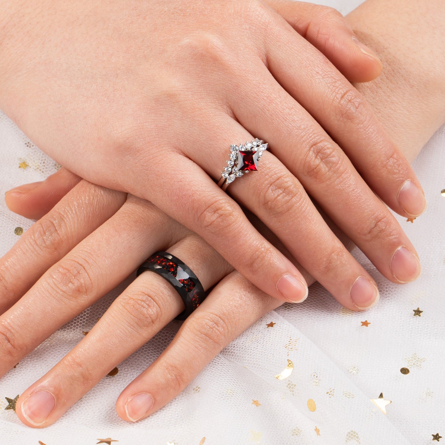 The Velmora - Natural Garnet Couple Rings