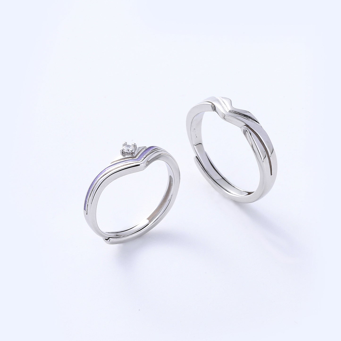 Geometric CZ Silver Couple Rings