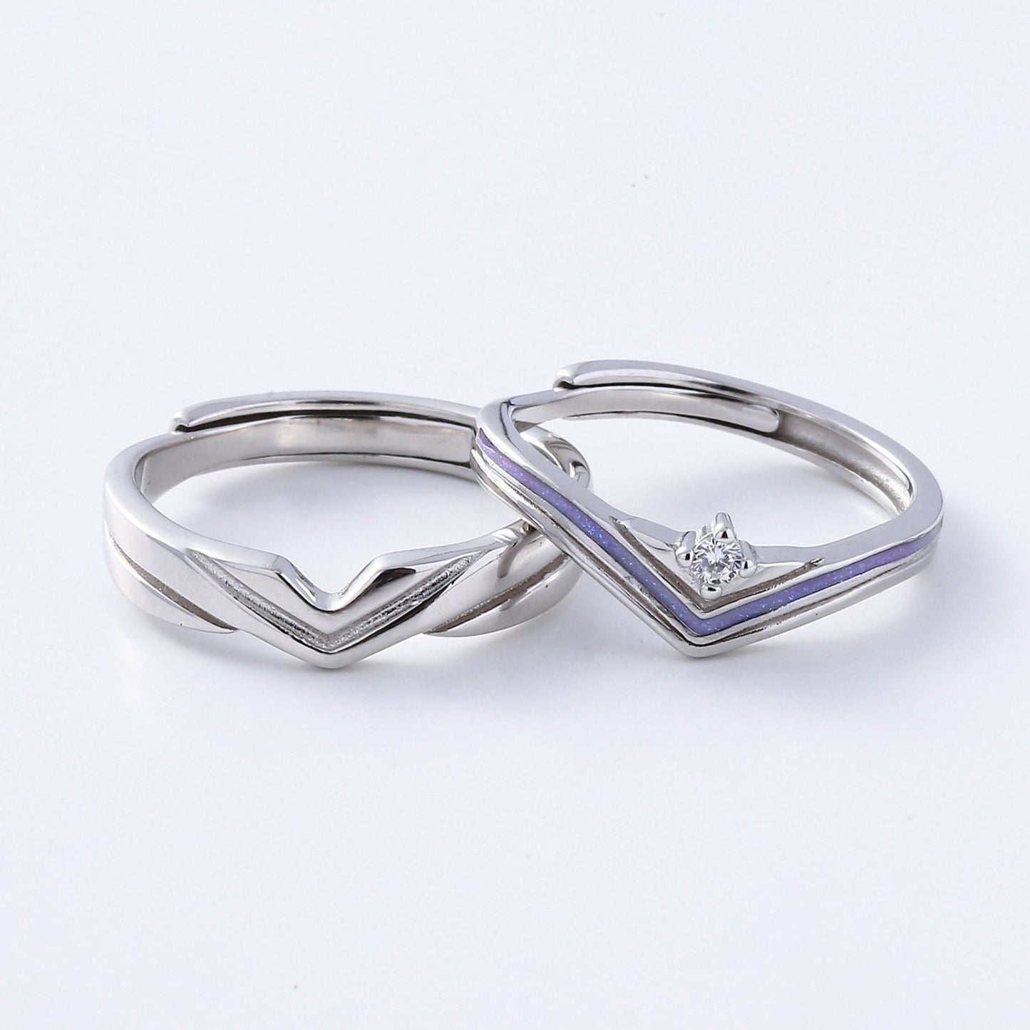 Geometric CZ Silver Couple Rings