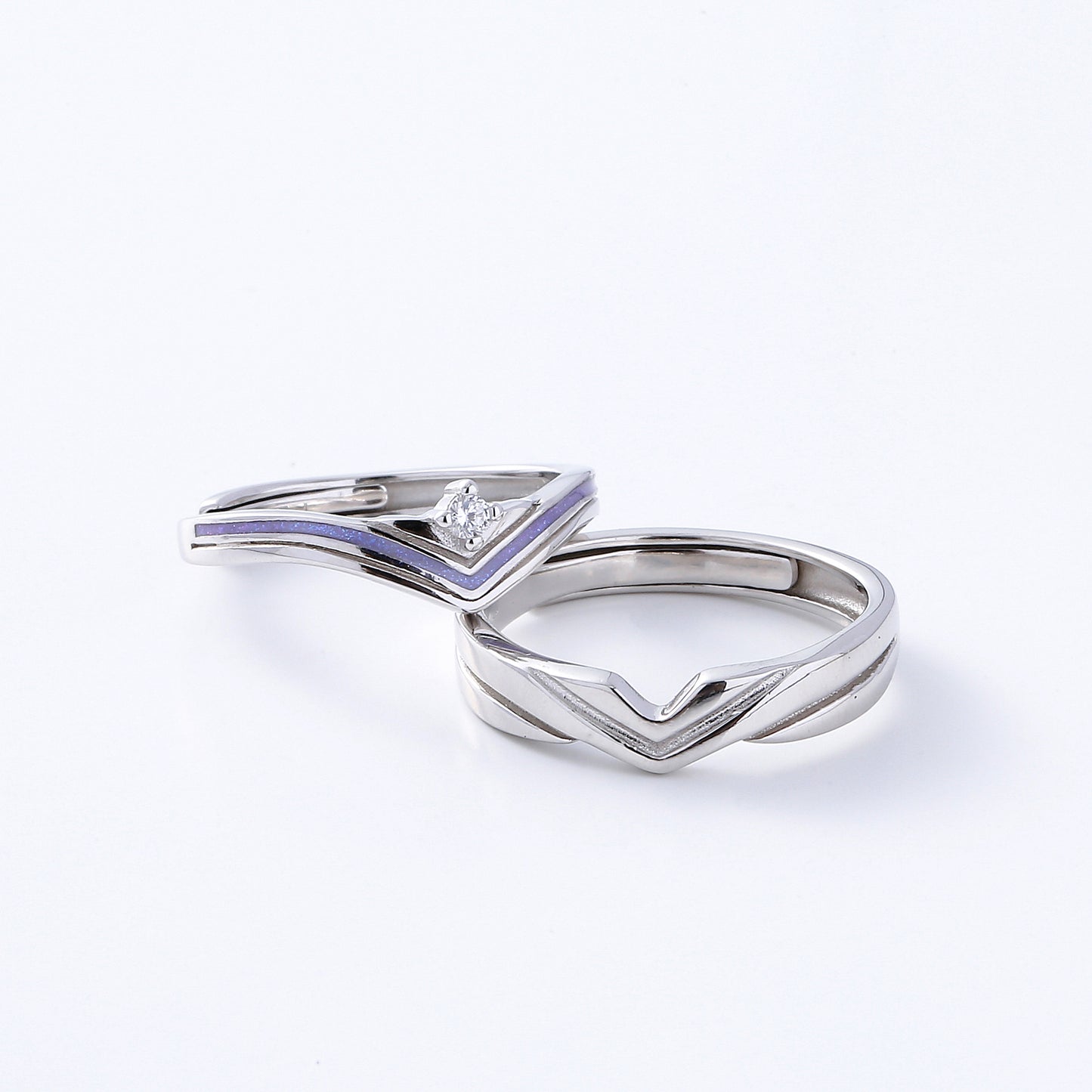 Geometric CZ Silver Couple Rings