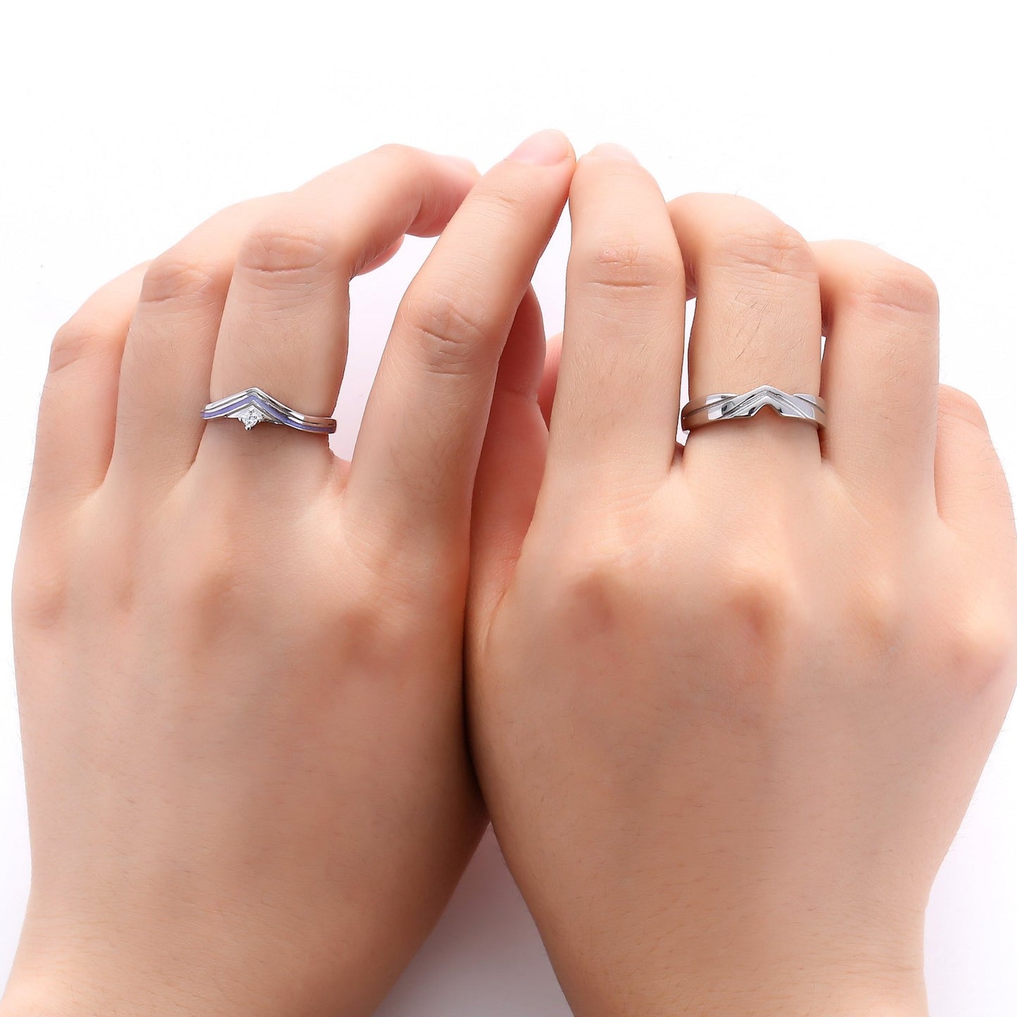 Geometric CZ Silver Couple Rings