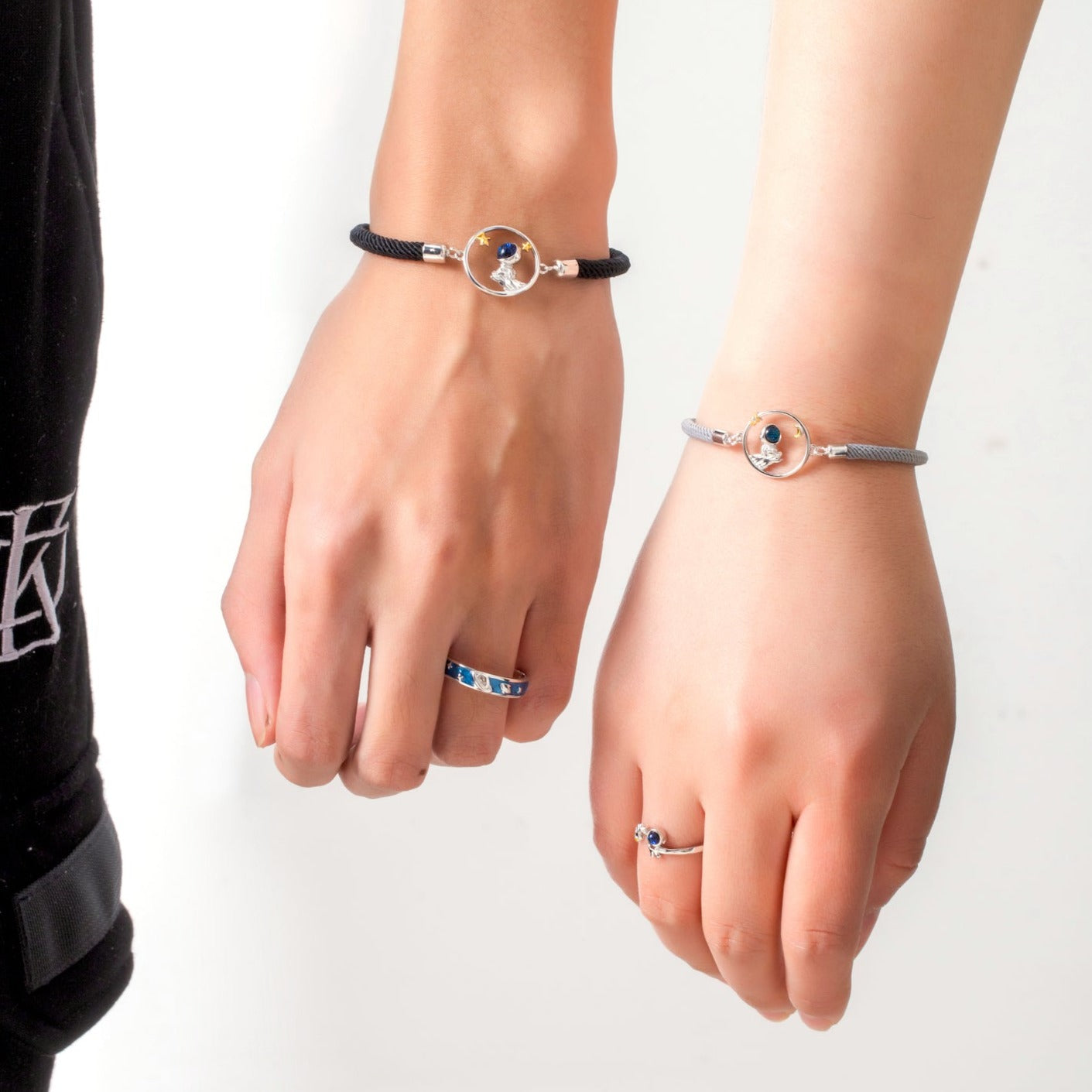 Astronaut S925 Silver Couple Rings-Bracelets Set