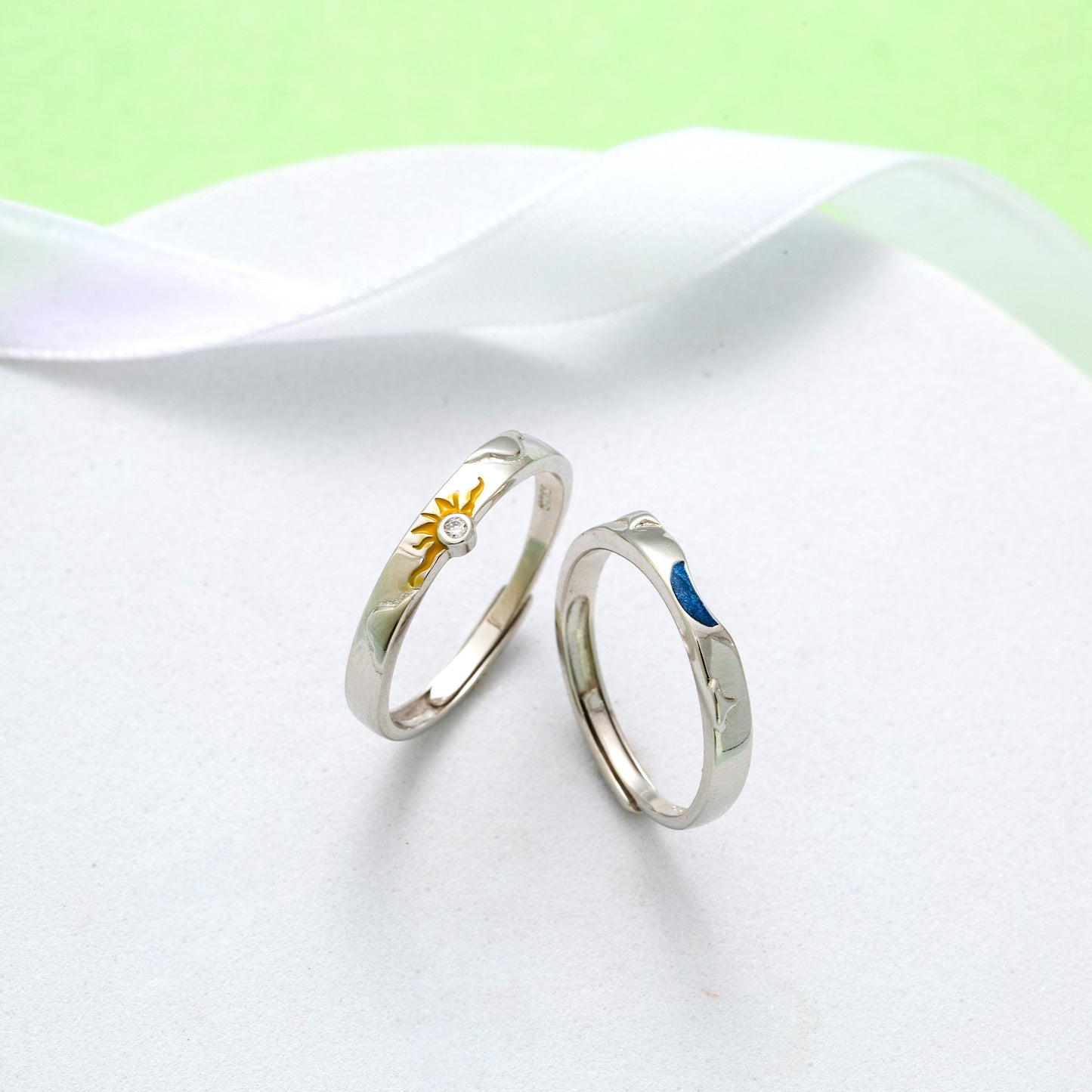 Sun Moon 925 Sterling Silver Couple Rings Adjustable in Sizes