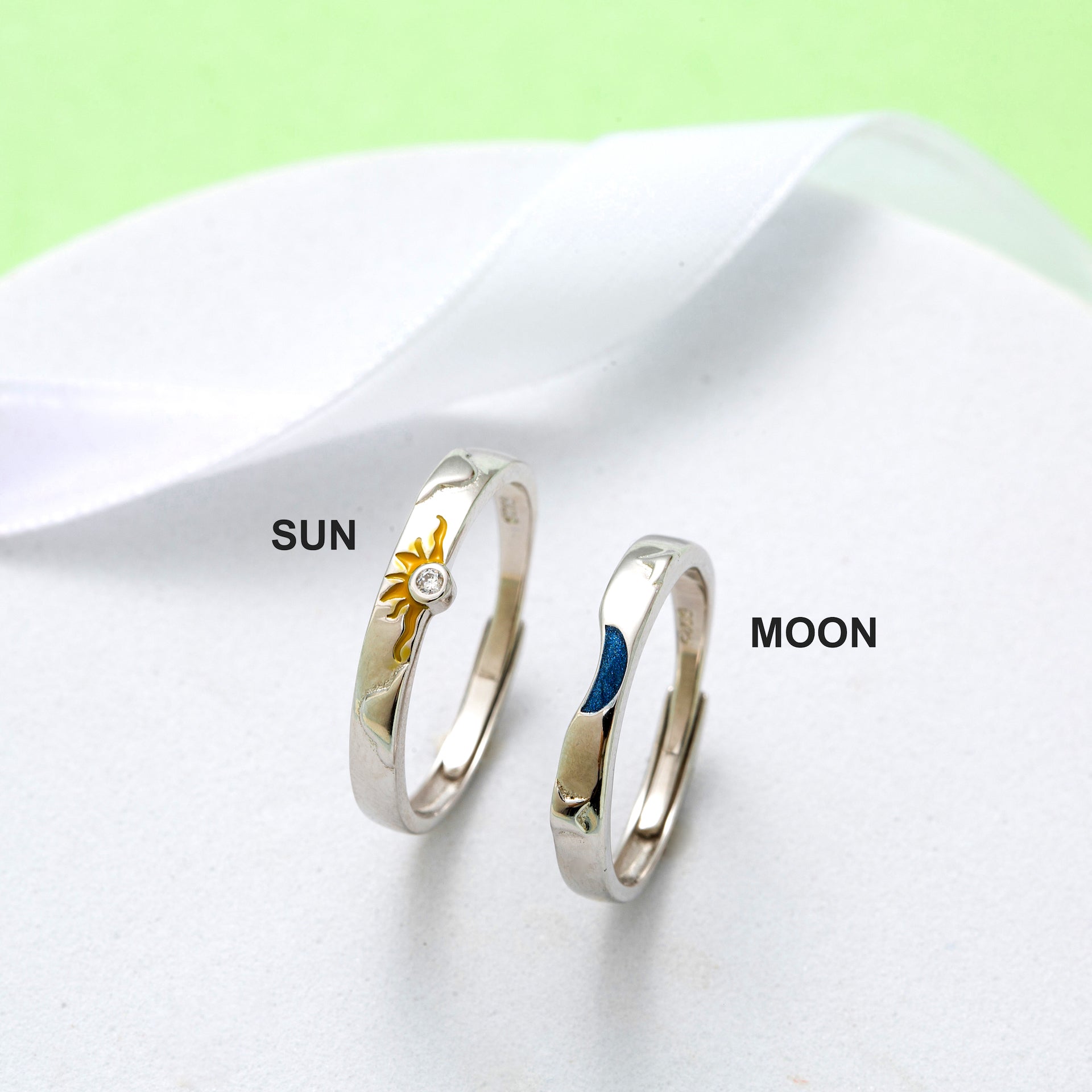 Sun Moon 925 Sterling Silver Couple Rings Promise Ring Set