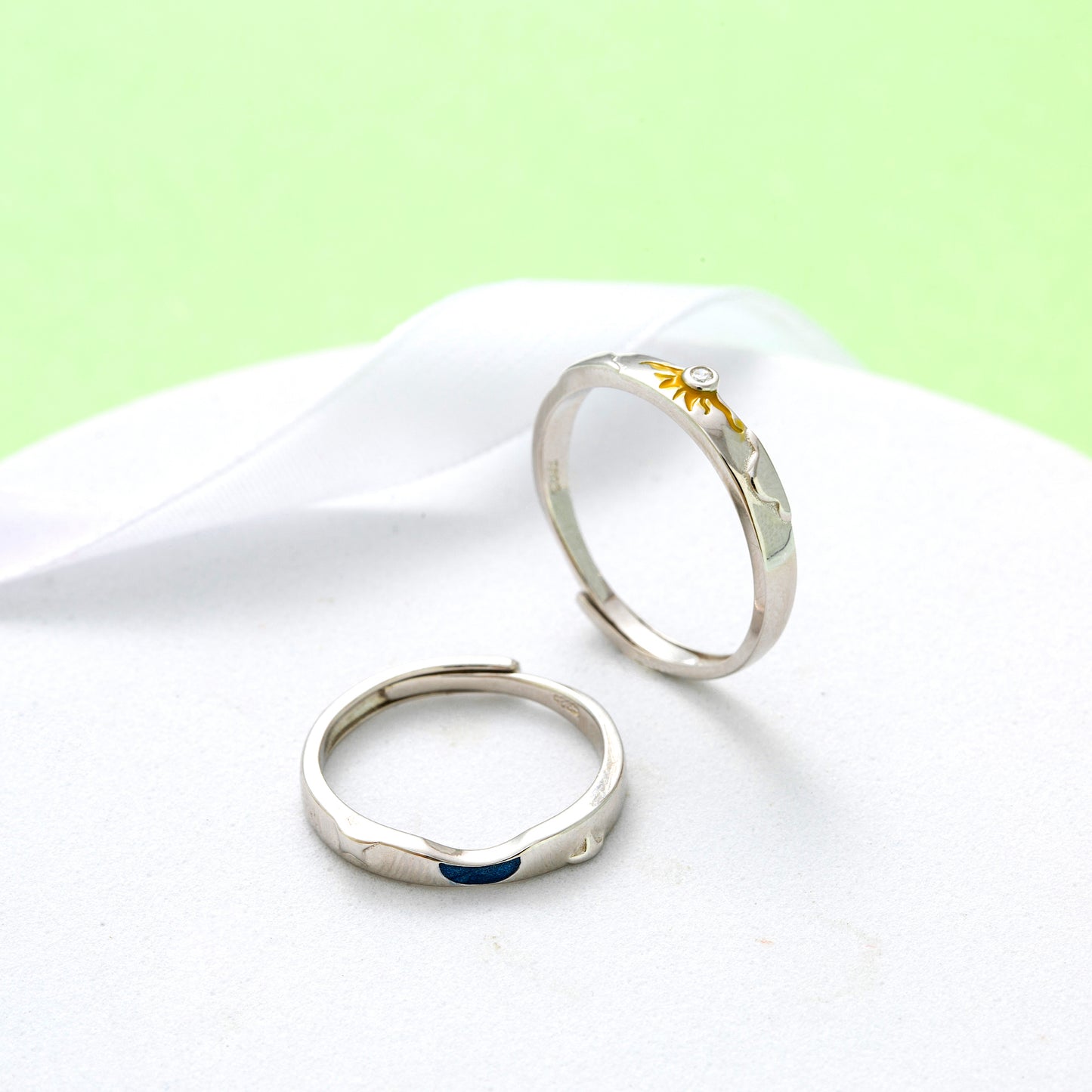 Sun Moon 925 Sterling Silver Couple Rings Adjustable in Sizes