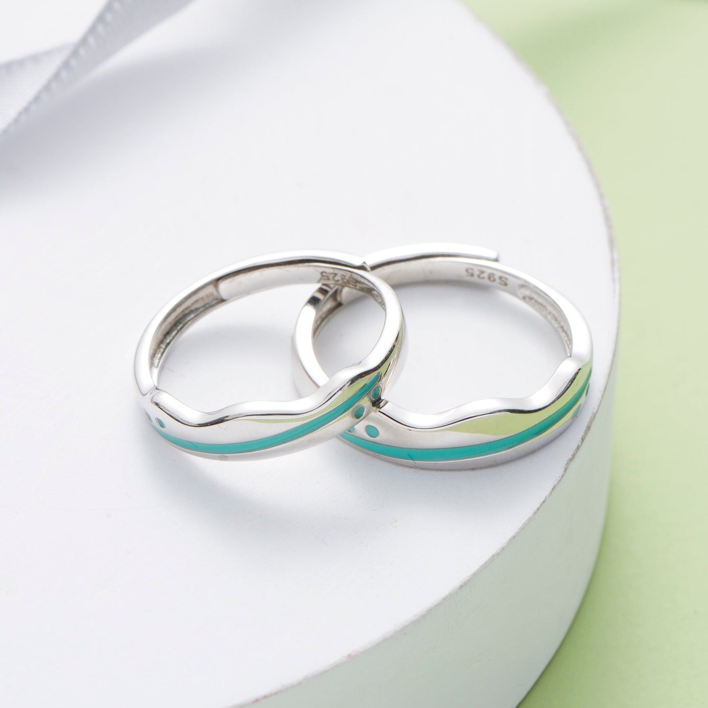 Sea Waves Silver Couple Rings