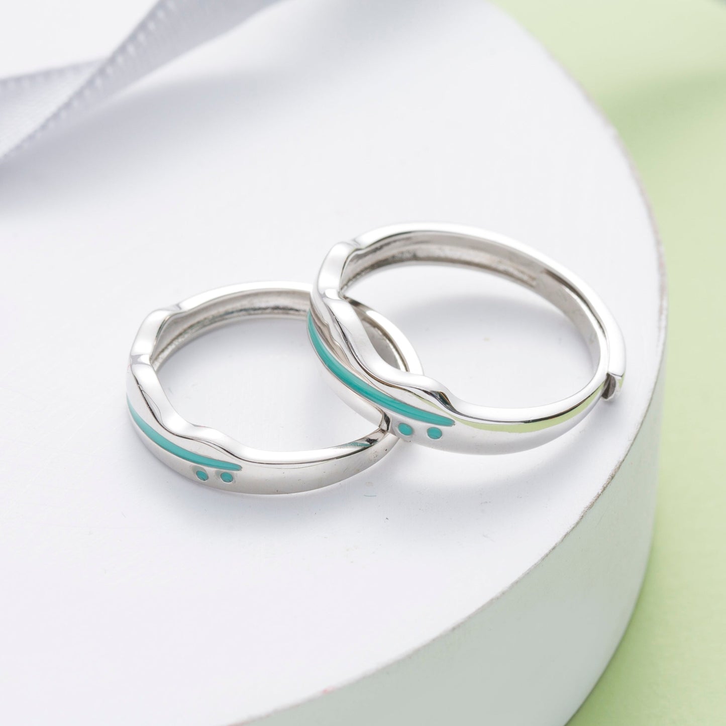 Sea Waves Silver Couple Rings