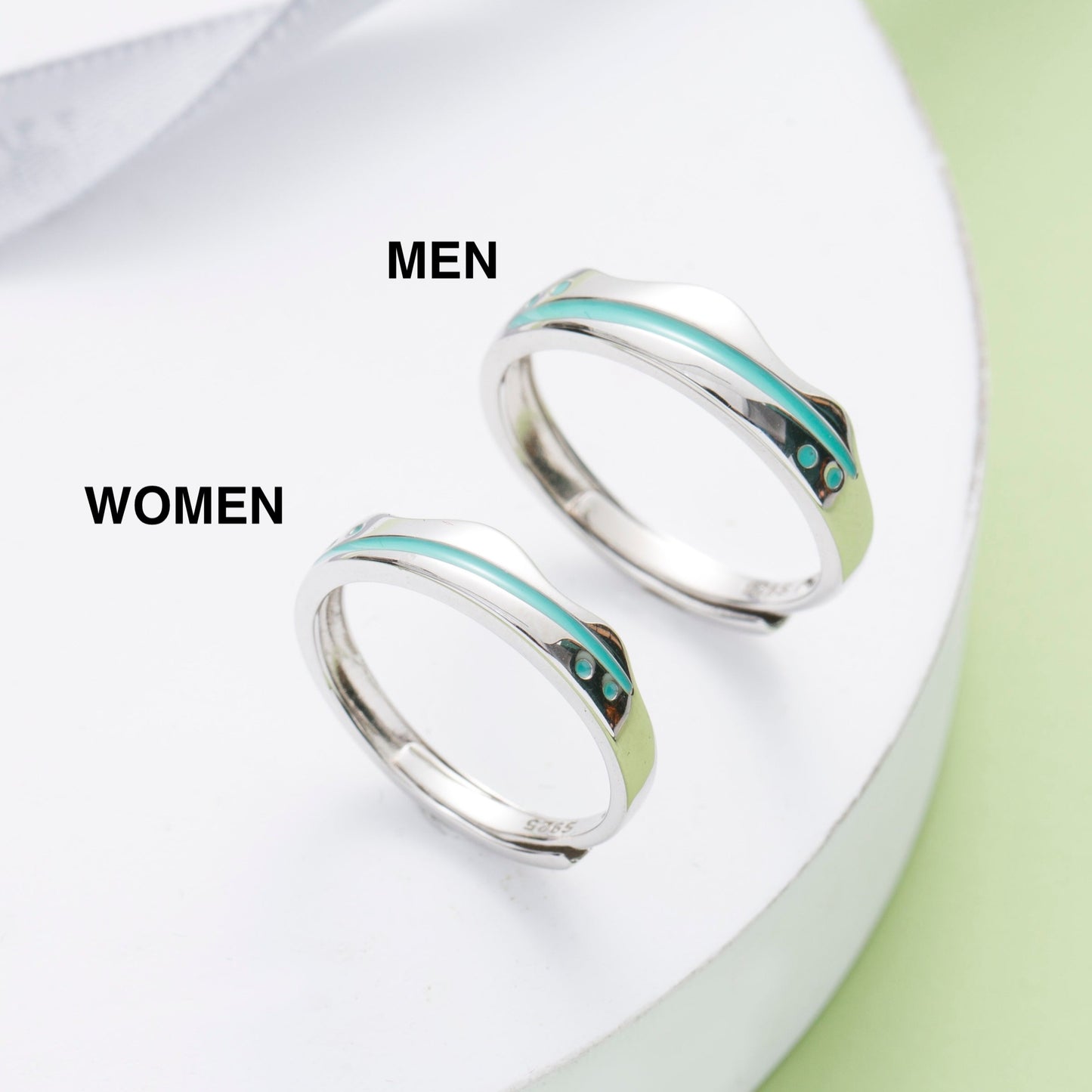 Sea Waves Silver Couple Rings