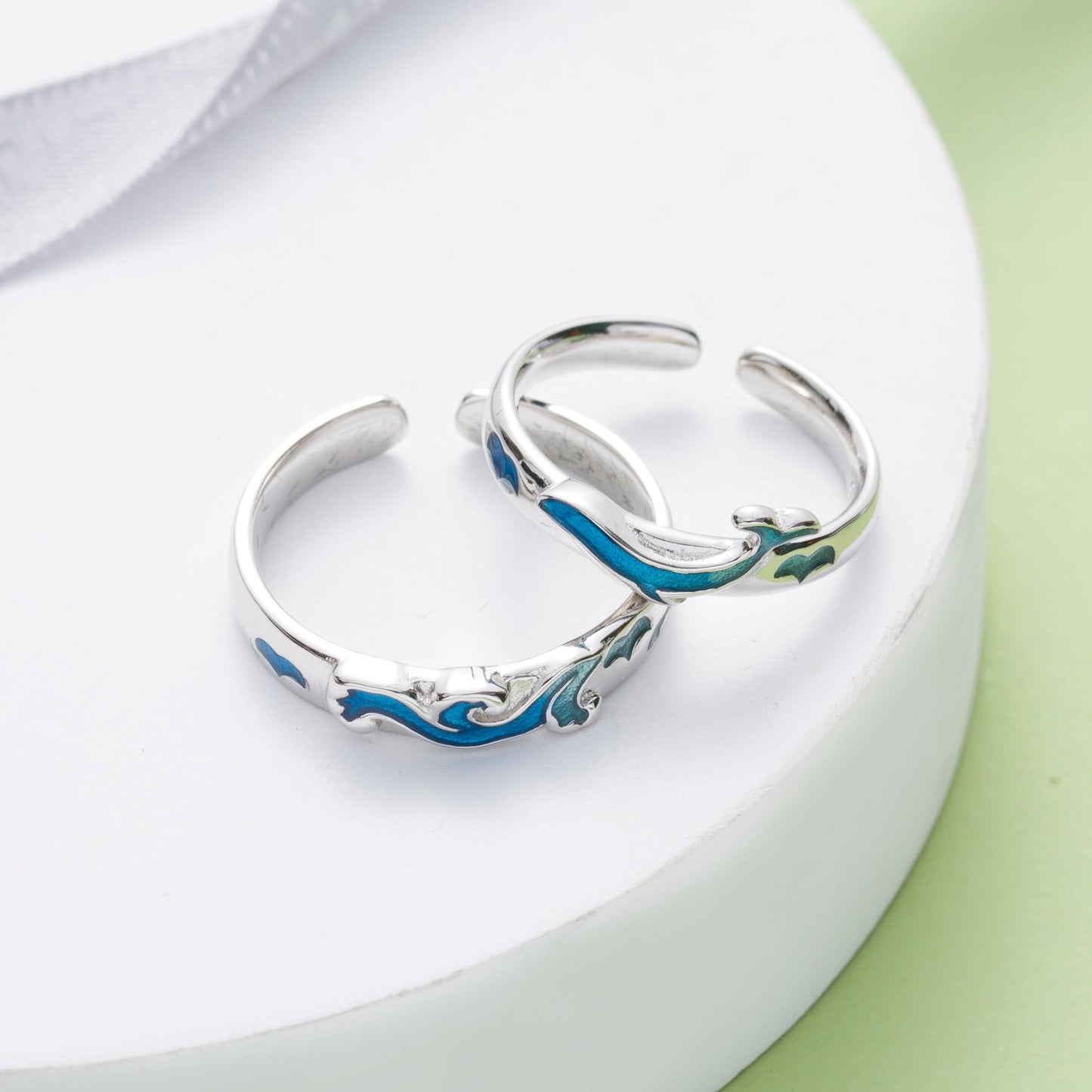 Sea Waves Silver Matching Rings